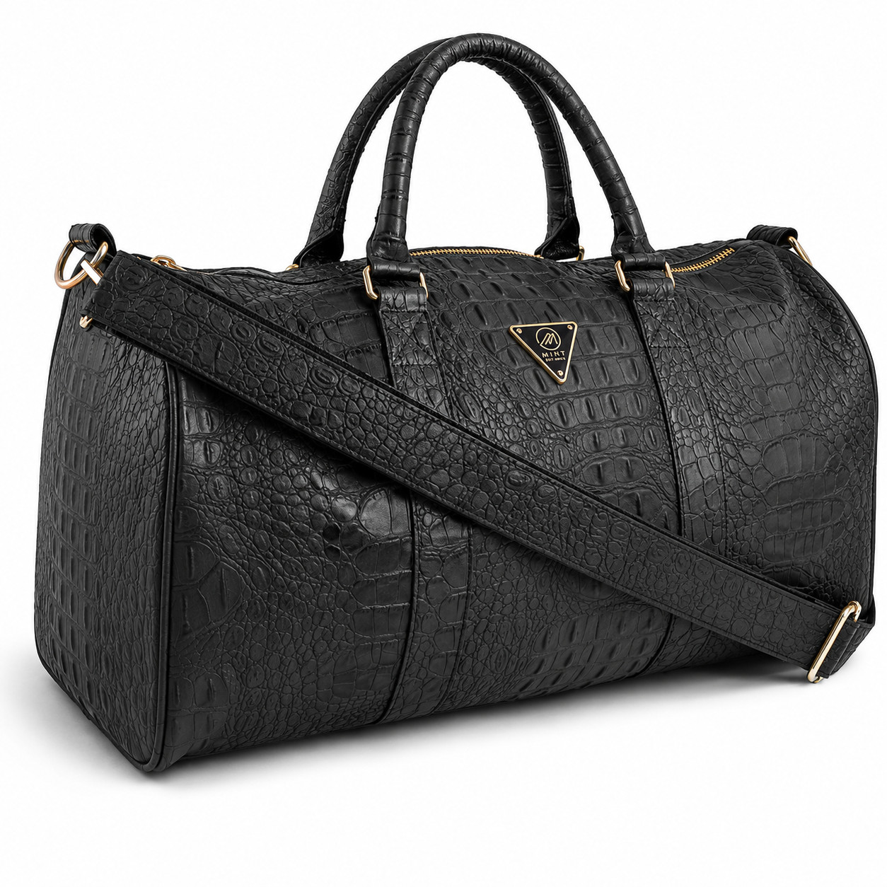 Mint Crocodile Duffel Bag Large Travel Weekender Carry On Vegan Leather Bag