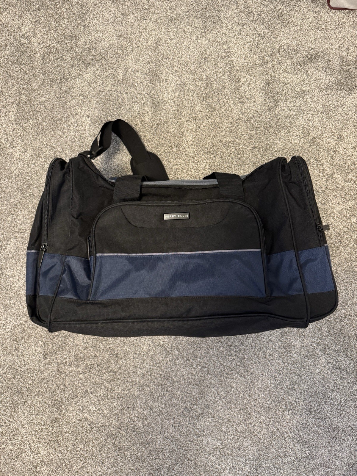 PERRY ELLIS BEAUTIFUL BLACK Navy Blue MEN WOMEN PREMIUM DUFFEL BAG 20”