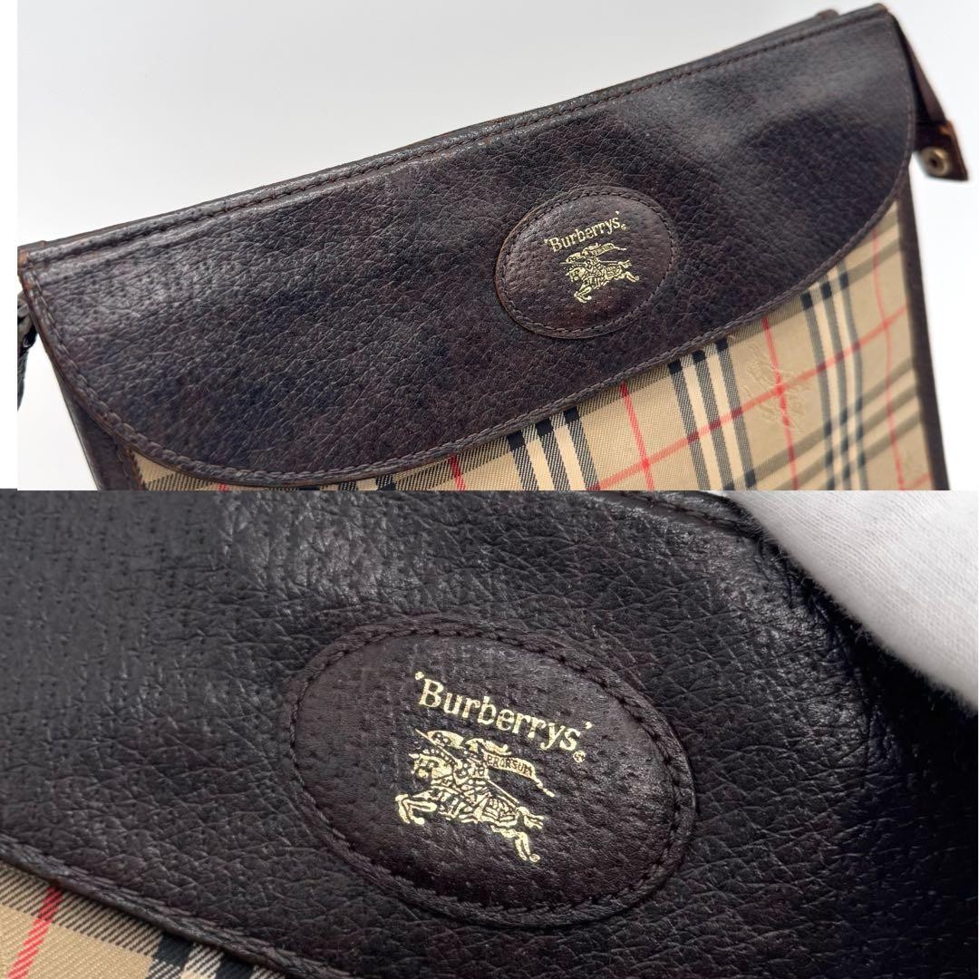 Authentic Burberrys Men’s Clutch Bag Canvas Leather Brown 19cm x 23.5cm x 5cm