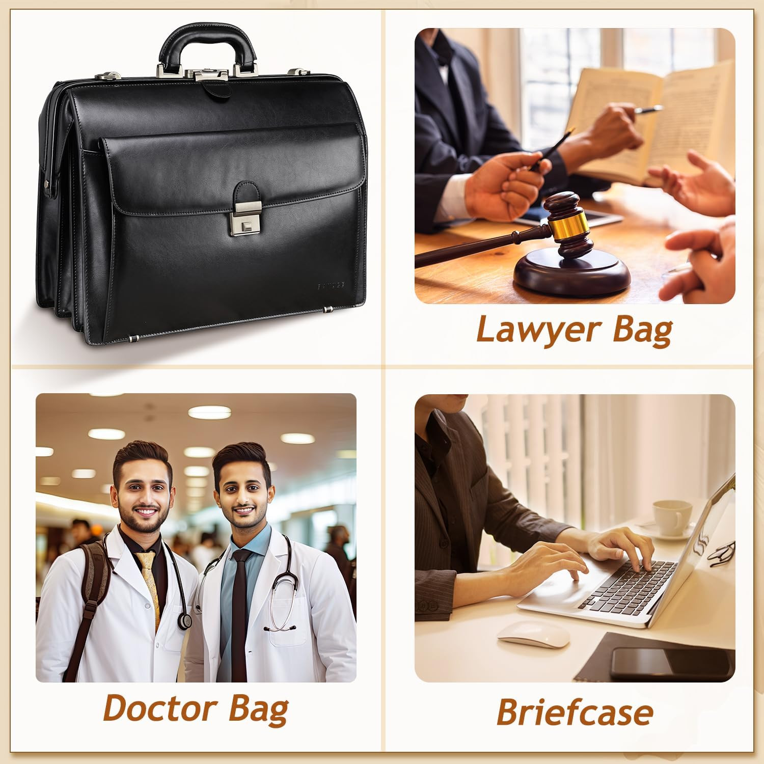 Elegant Large Leather Briefcase for Men – 15.6″ Lockable Attache Case