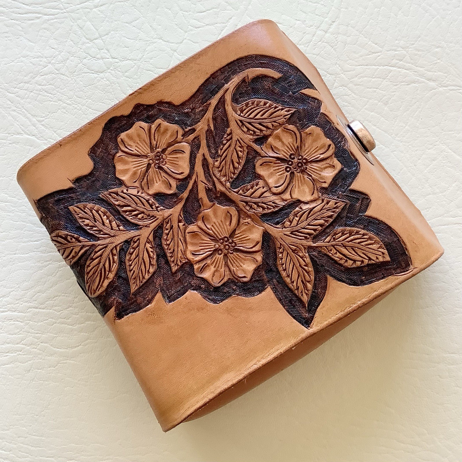 Tooled Leather Case Brown Western Floral Navy Admiral Inscription