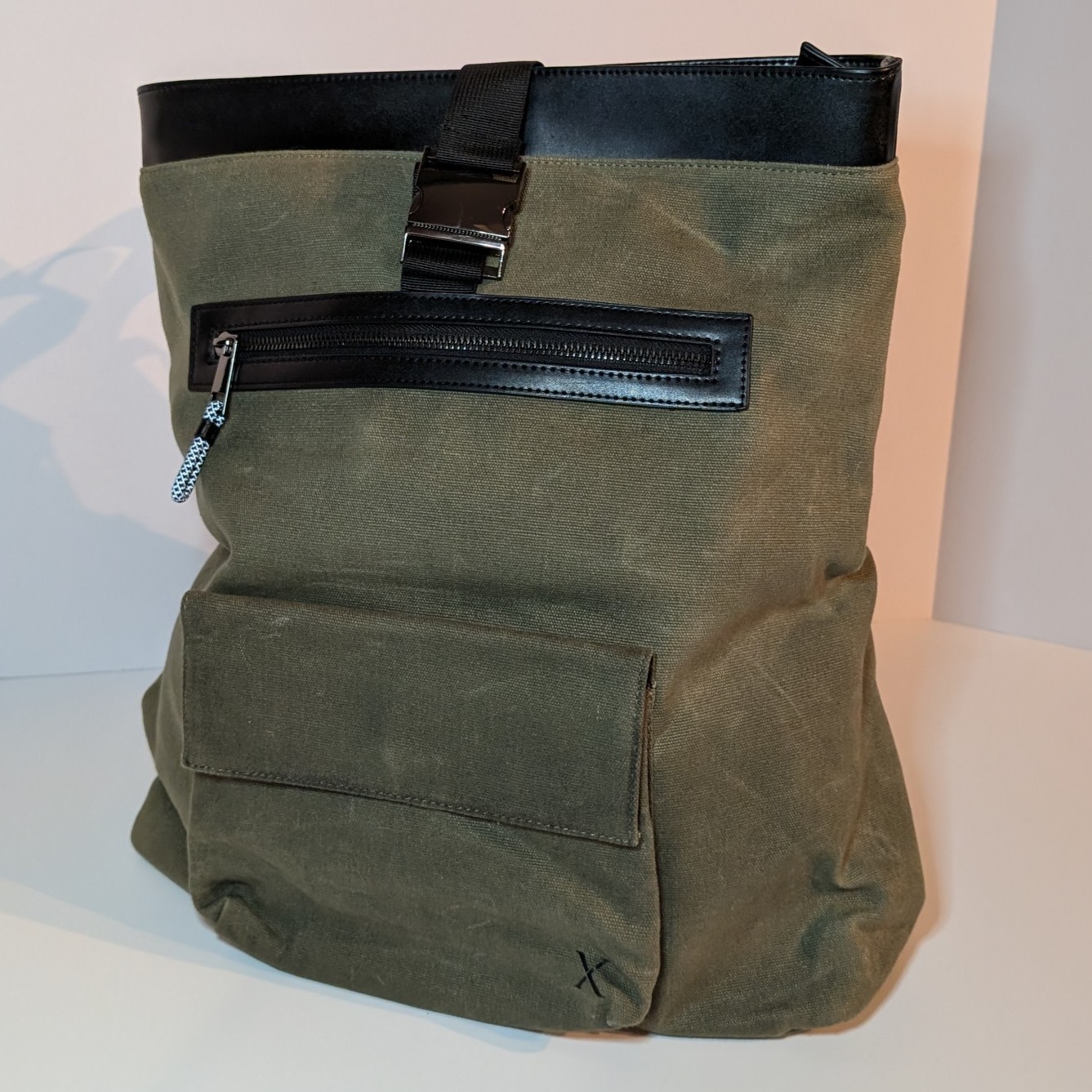 Express Rolltop Backpack Canvas Motorcycle Bicycle Messenger Bag, Green & Black