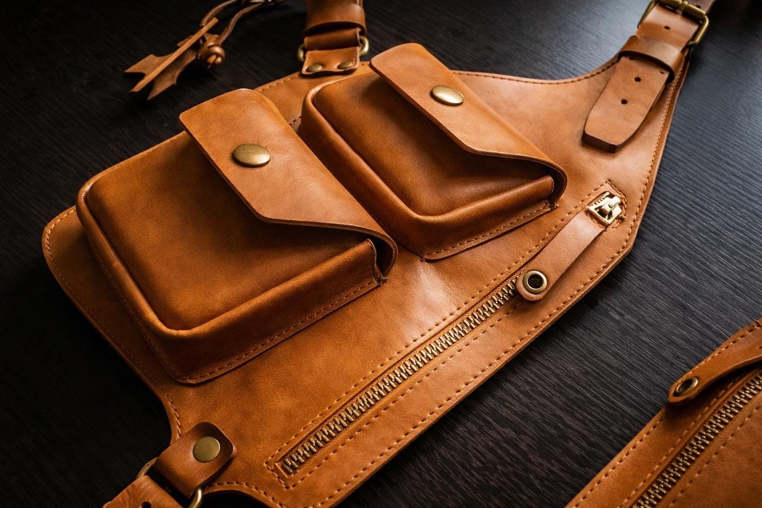 Mobile Holster Adjustable Harness with Zippered-Bags, Vintage Shoulder Holster