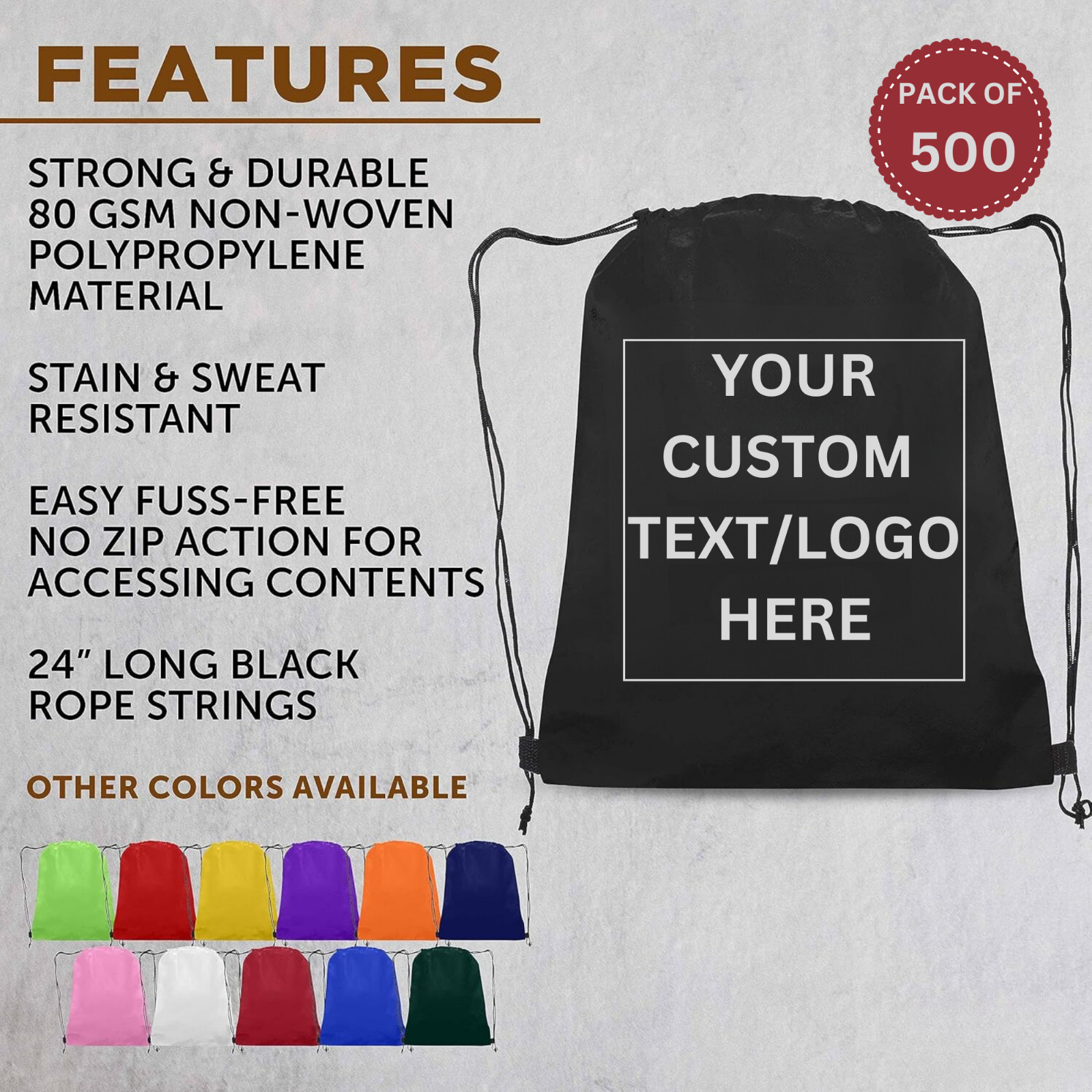 Custom Non-Woven Drawstring Backpacks Personalized Bulk Pack 20-50-100 and 500