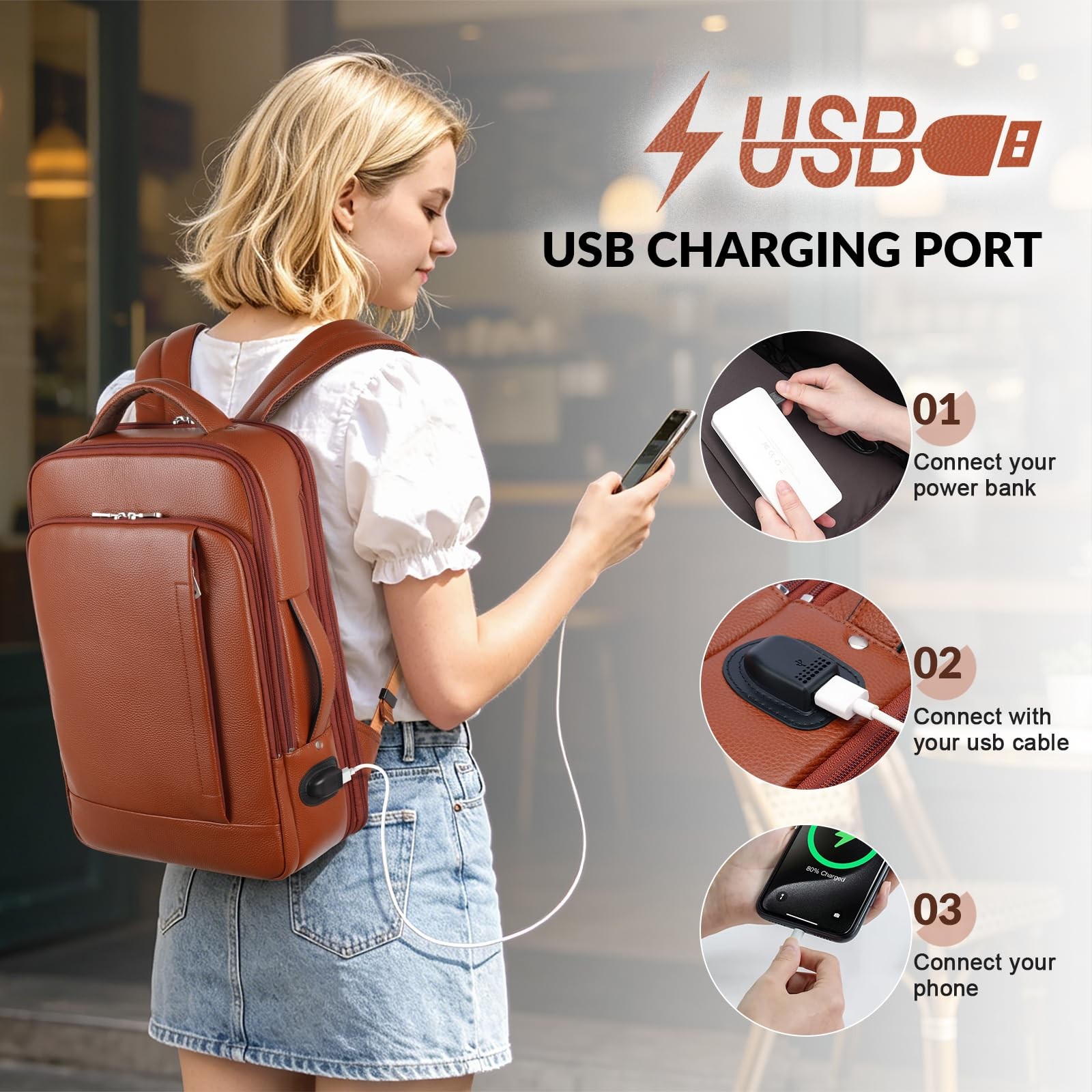 Expandable Leather 15.6″ Laptop Backpack for Men , TSA Friendly Business Trav…