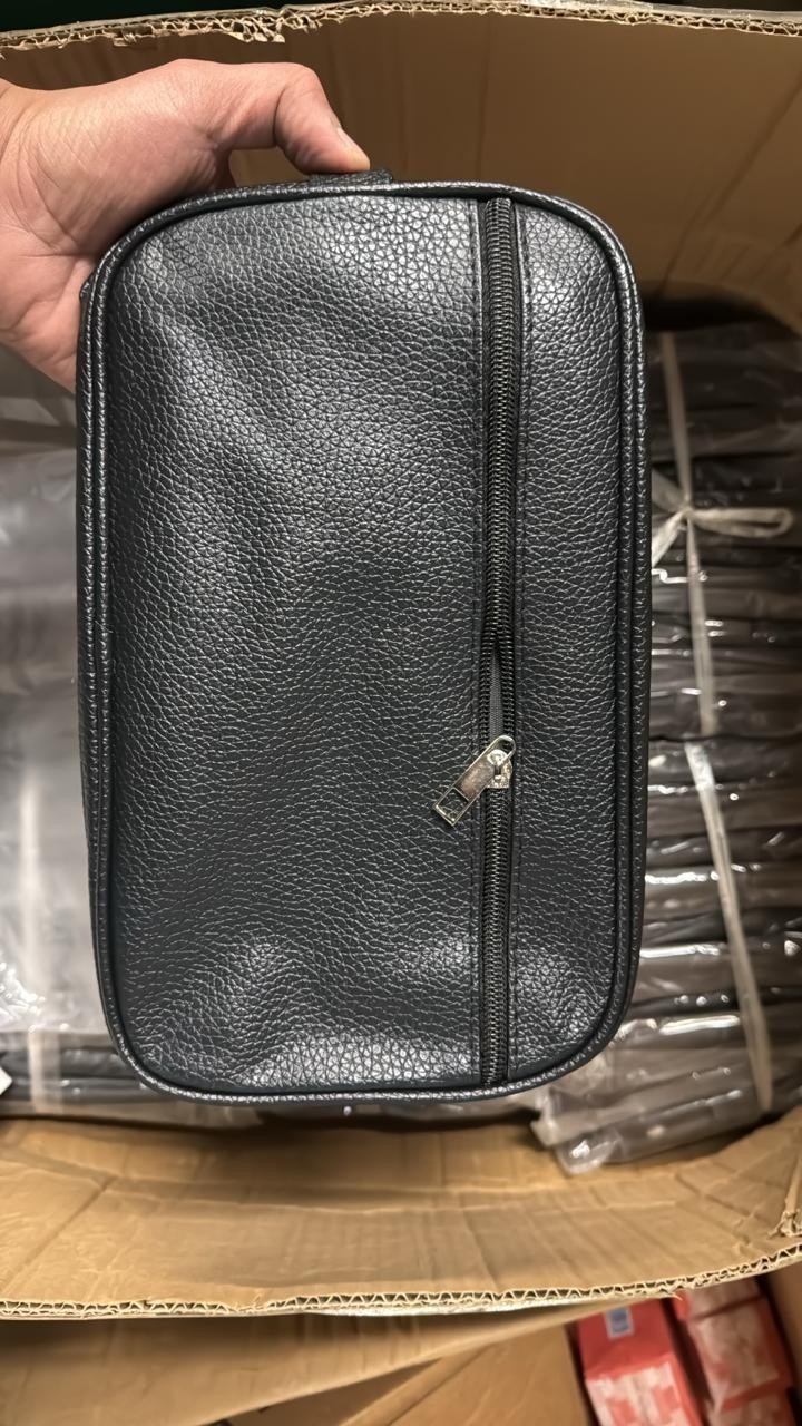 Mens Toiletry Bag with Zipper PU Leather Case Organizer Portable Travel Dopp Kit