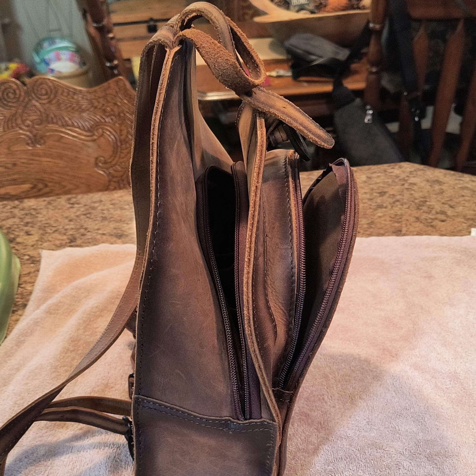 STS Brown Backpack Zip Closure with Outer & Inner Pockets Shoulder Strap