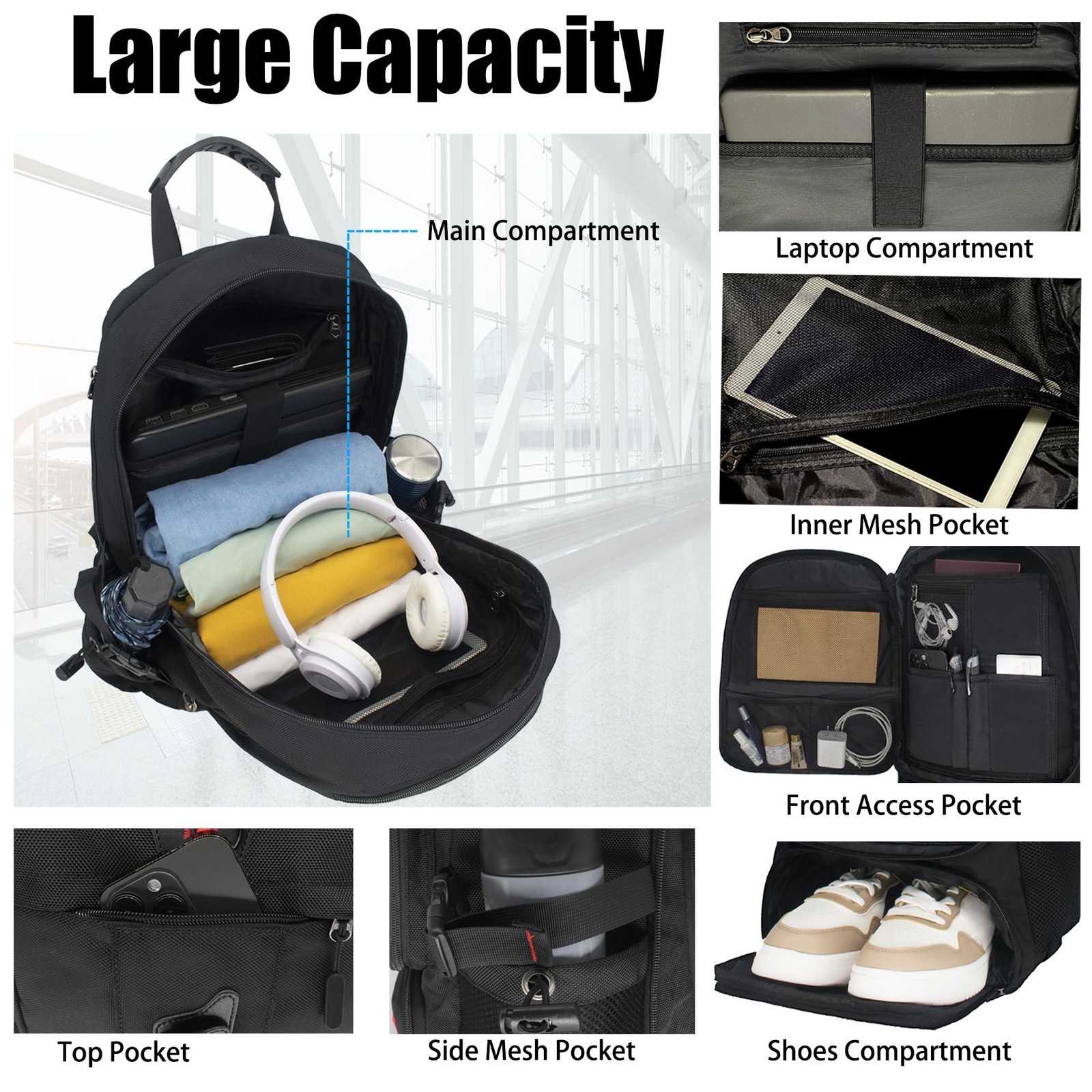 Extra Large Travel Laptop Backpack with USB Charging Port, Anti-Theft Design