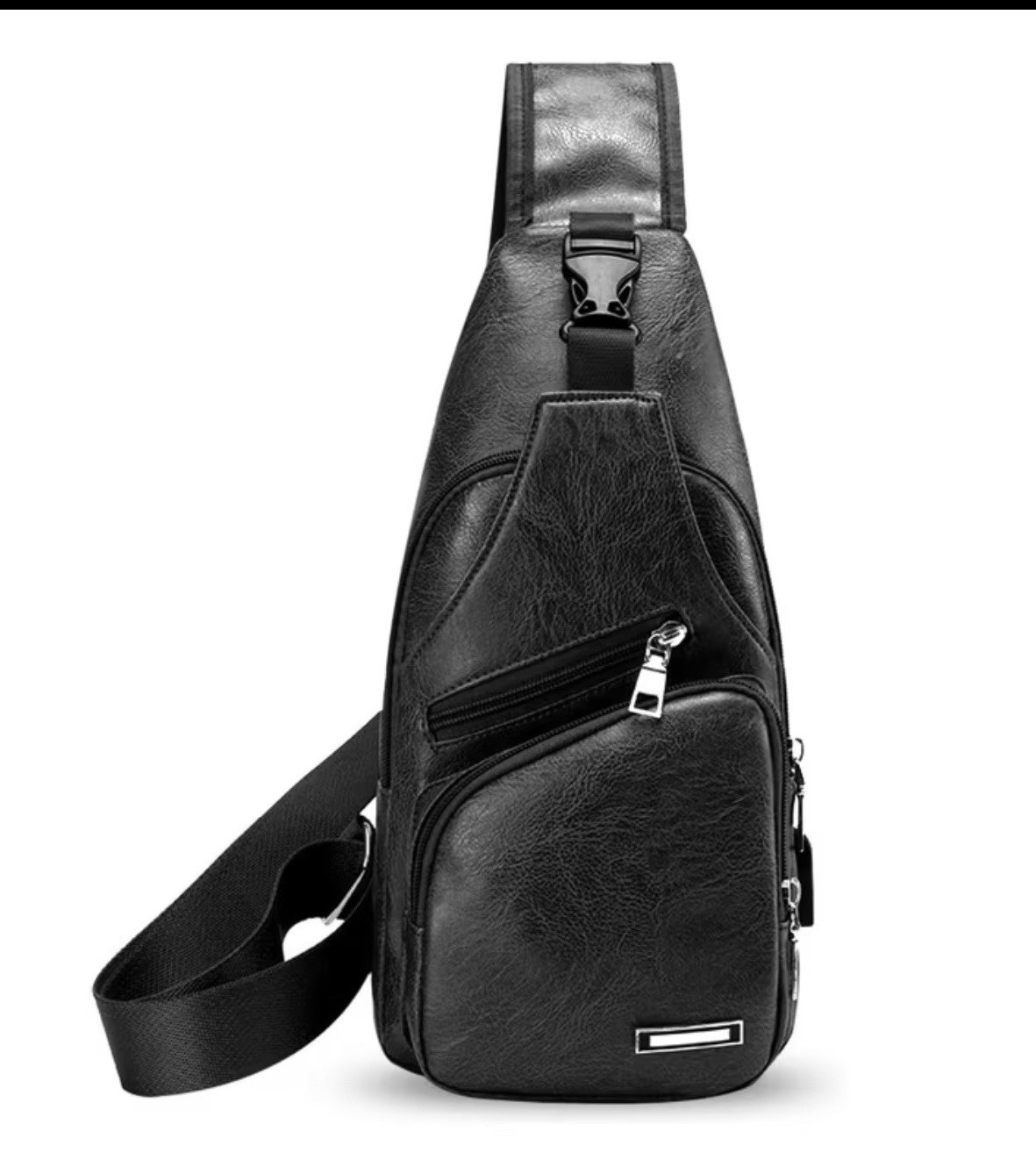 Men’s Sling Crossbody Chest Bag Zip & Buckle Closure Adjustable Strap Black