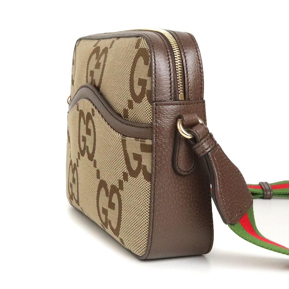 GUCCI Jumbo Gg Messenger Canvas & Leather & Cotton Linen, Camel & Ebony 675891