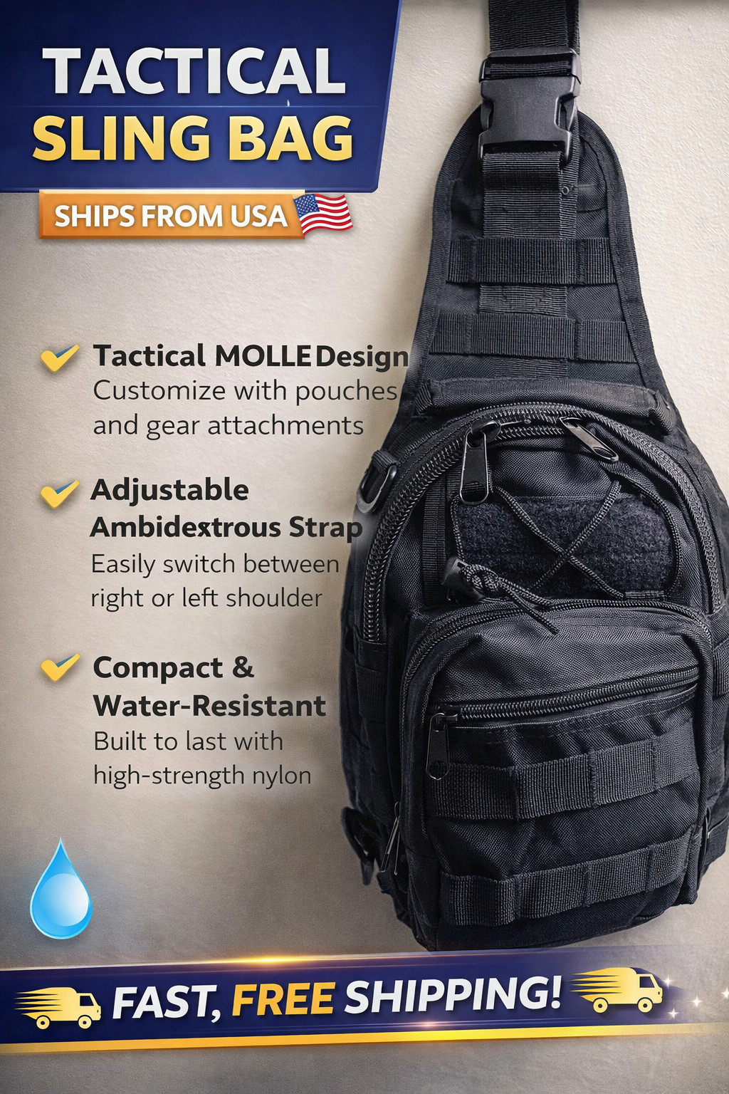 Backpack Tactical Sling Bag Chest Shoulder Body Molle Day Pack Pouch Black