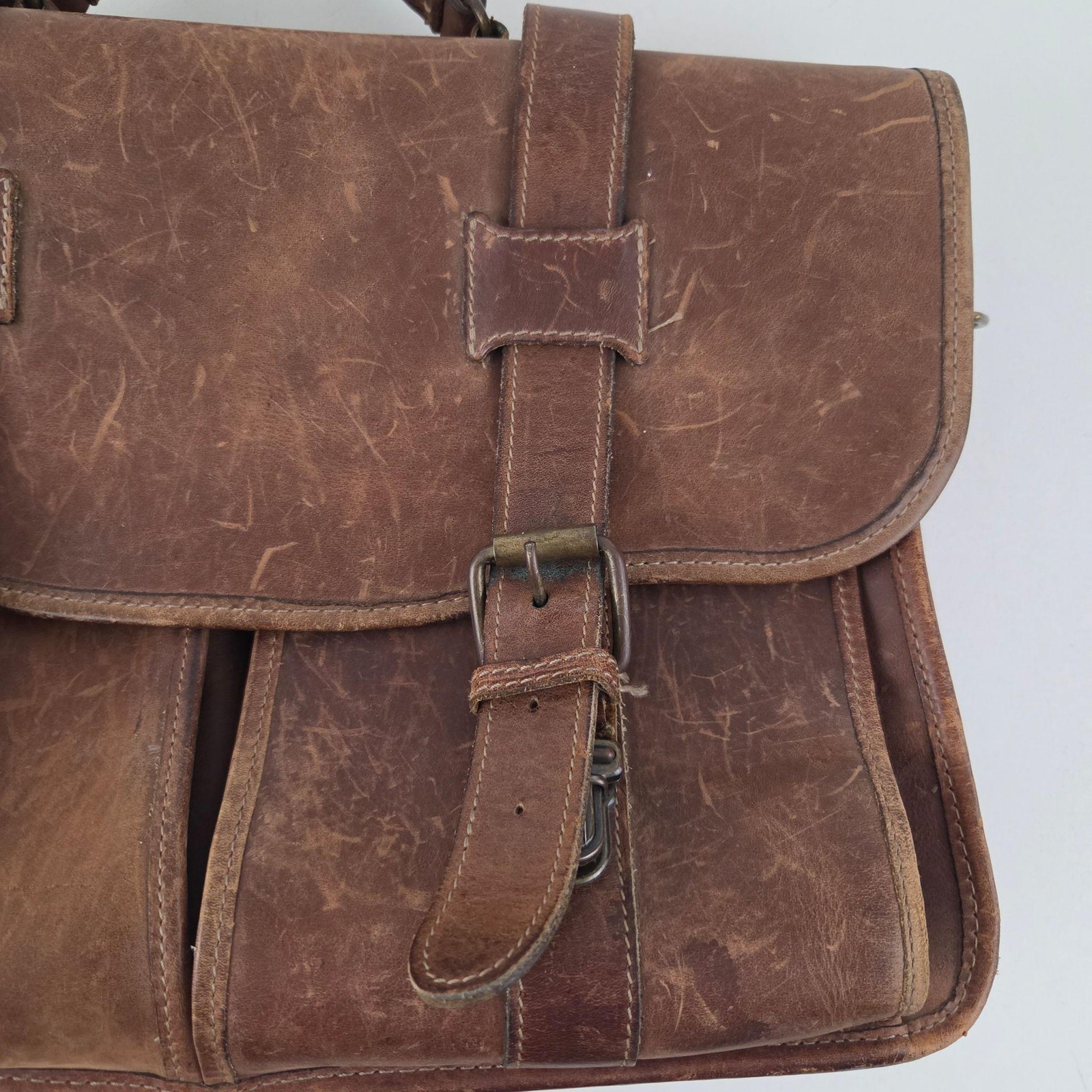 Schlesinger Leather Briefcase Bag Mens Large Brown Full Grain Organizer Business