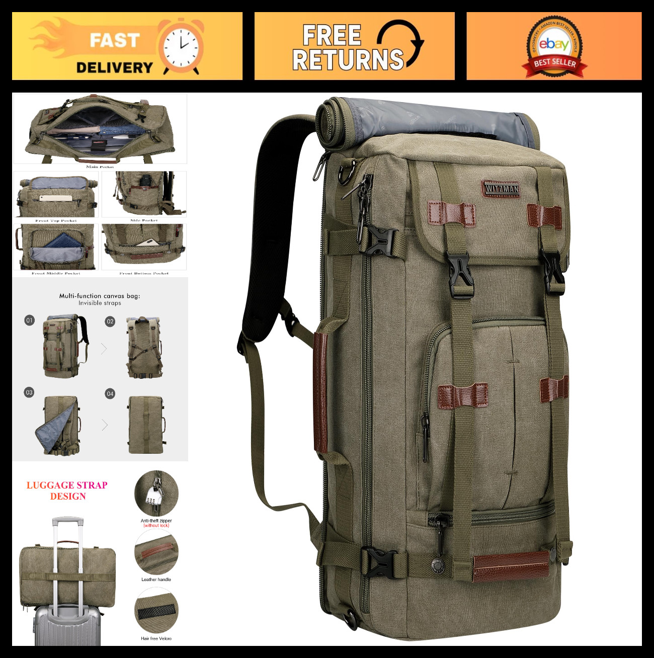 Vintage Canvas Travel Backpack for Men | 3-in-1 Convertible Laptop Bag, Airline