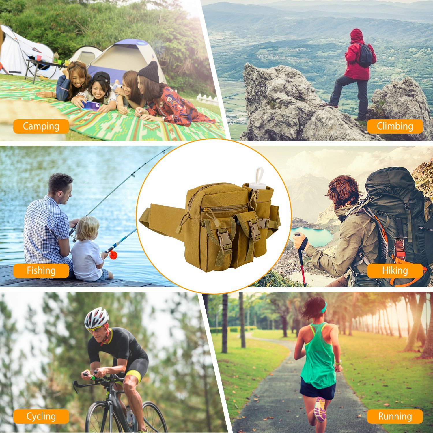 20L Outdoor Utility Tactical Waist Pack Pouch Military Camping Hiking Belt Bag