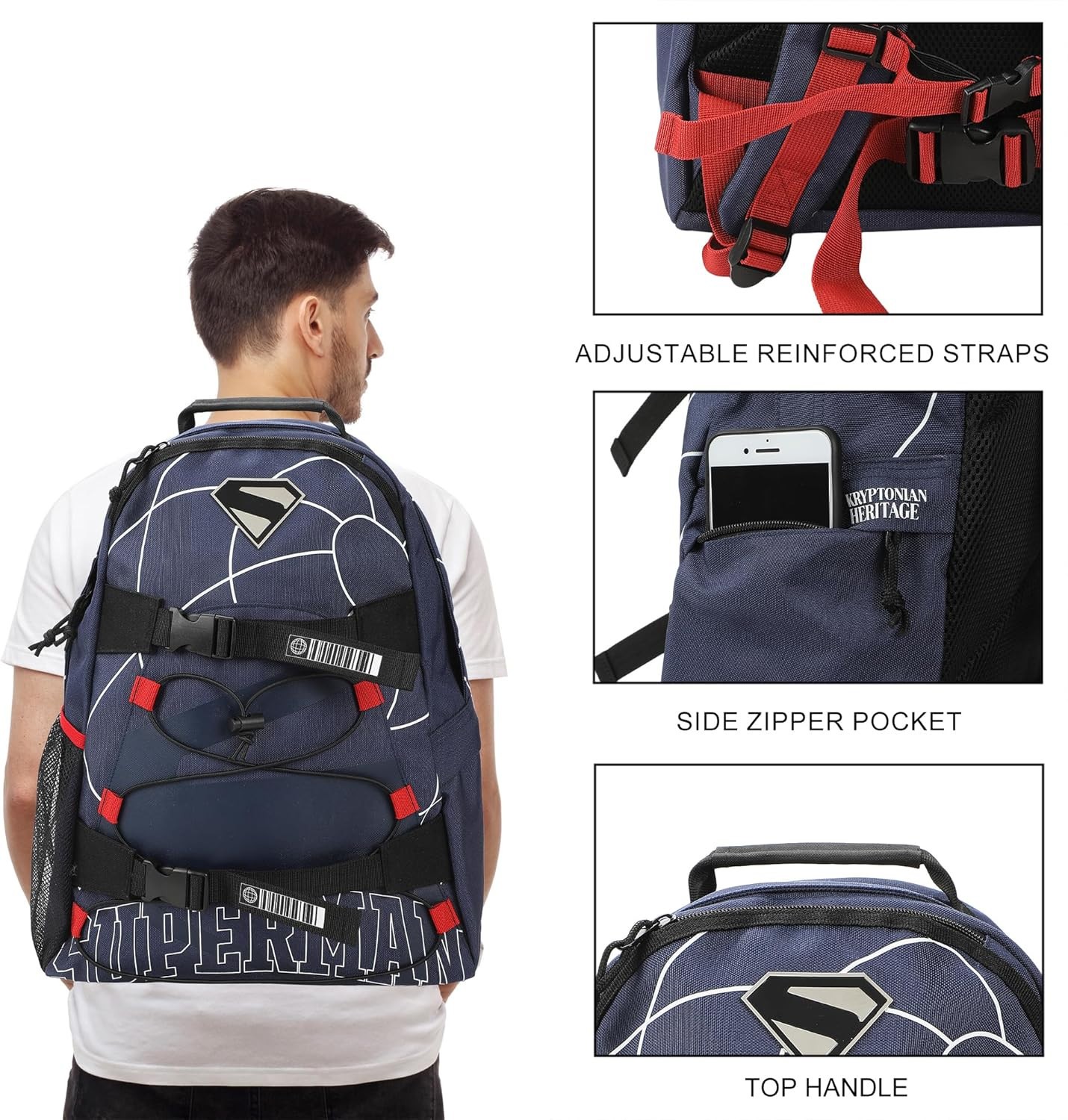 DC Comics Superman Large Backpack 17.5″ Blue Logo Bookbag School/ Travel Bag