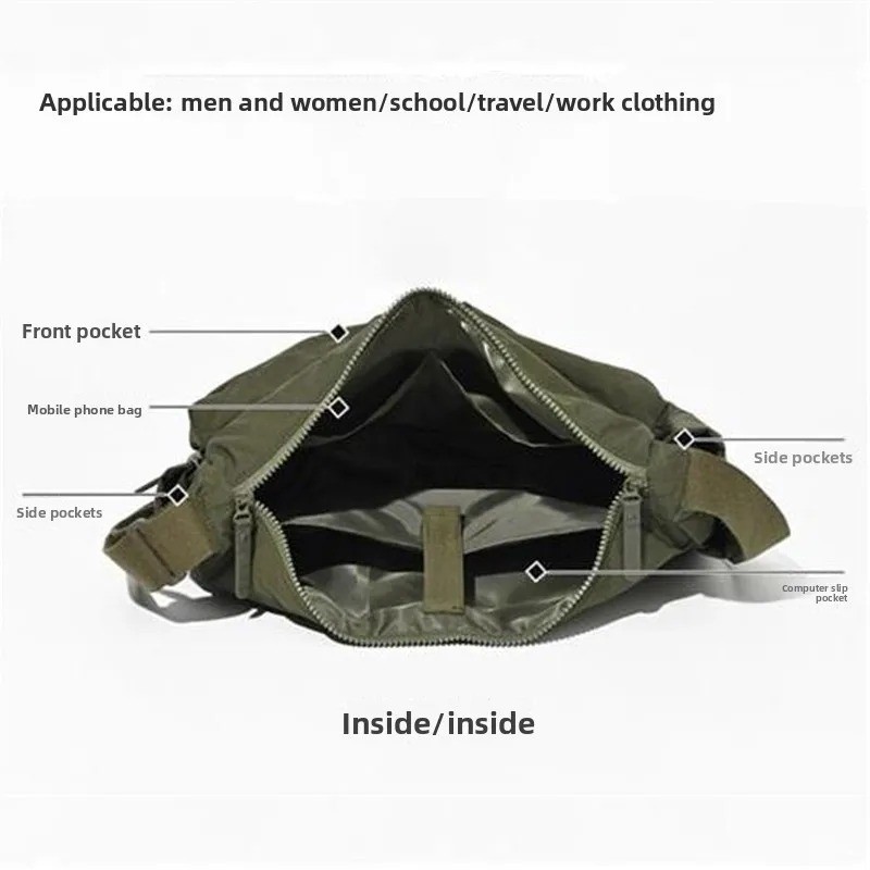 Multi Pocket Messenger Bag Men Women Shoulder Crossbody Travel Style Casual Bag
