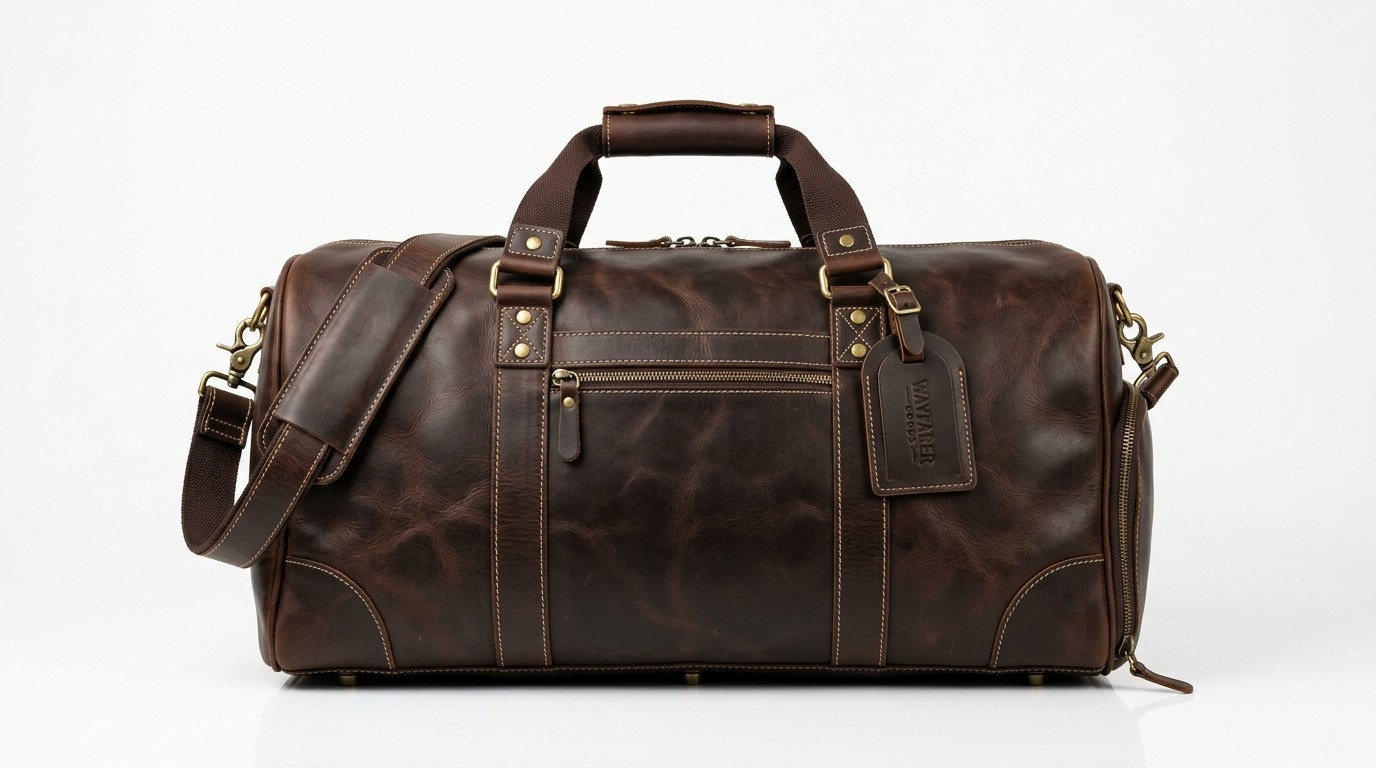 Vintage Dark Brown Cowhide Leather Duffel Bag – Handmade Weekender Travel Bag fo