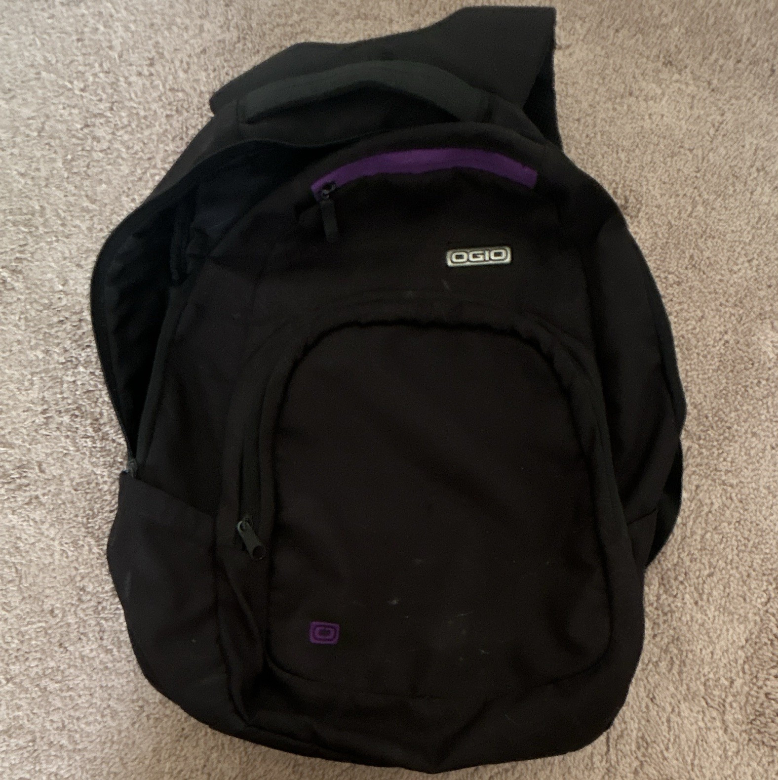 OGIO Large Black/Purple Backpack Zip Closure Padded with Pockets