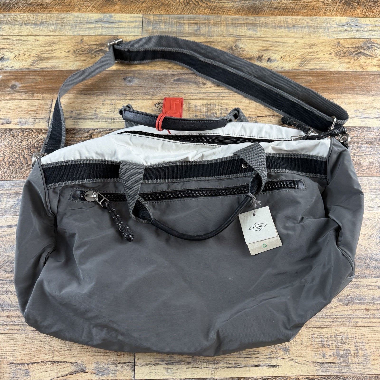 Fossil Abbot Duffle Gym Bag Athletic Gray Pockets NWT