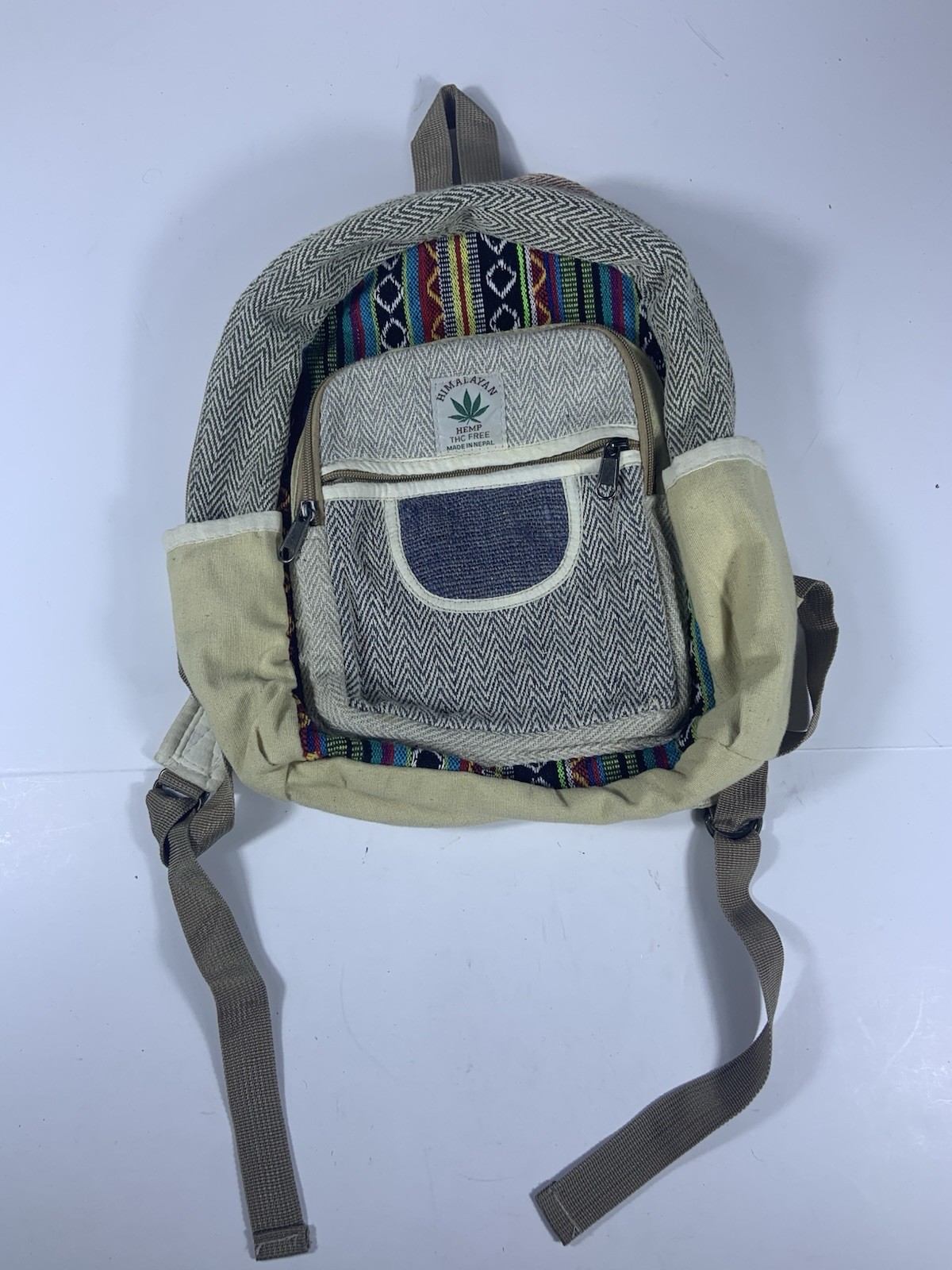 Himalayan Hemp THC Free Multi Color 13″W X 13″H Handmade Backpack