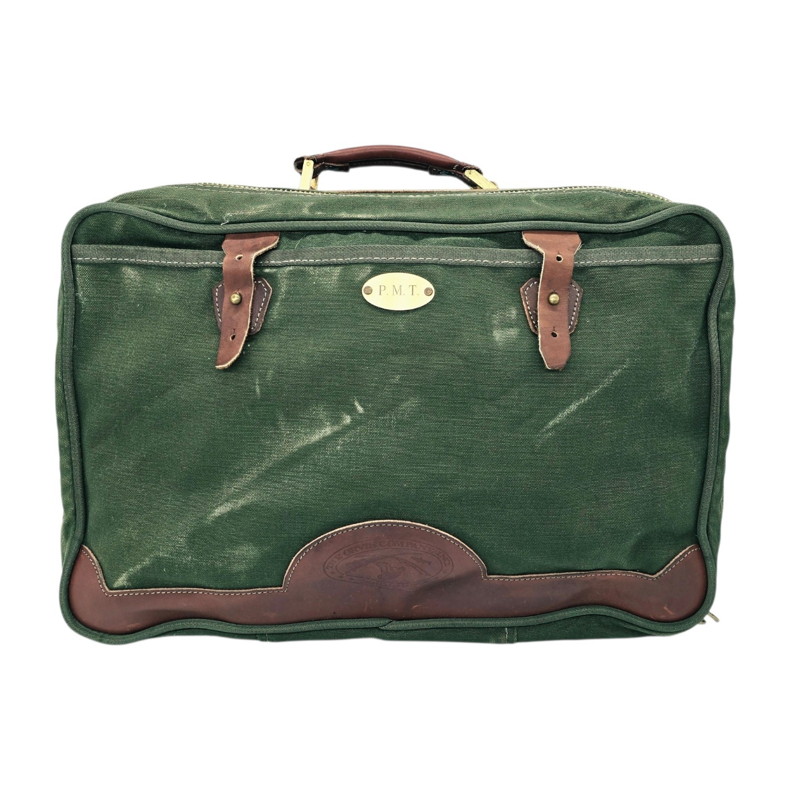Vintage Orvis Battenkill Bag Travel Weekender Pique Canvas Green Leather Large