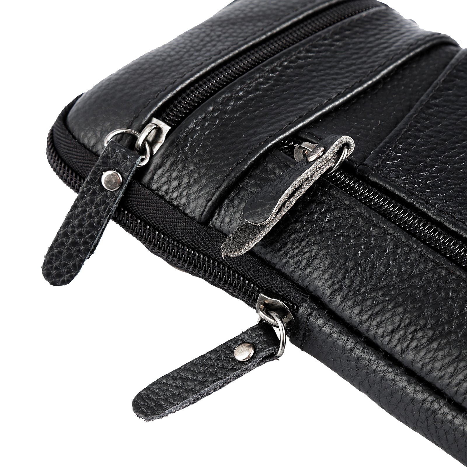 Men Leather Belt Bag Fashion Crossbody Phone Waist Pack 3-Zip Pouch Black/Brown