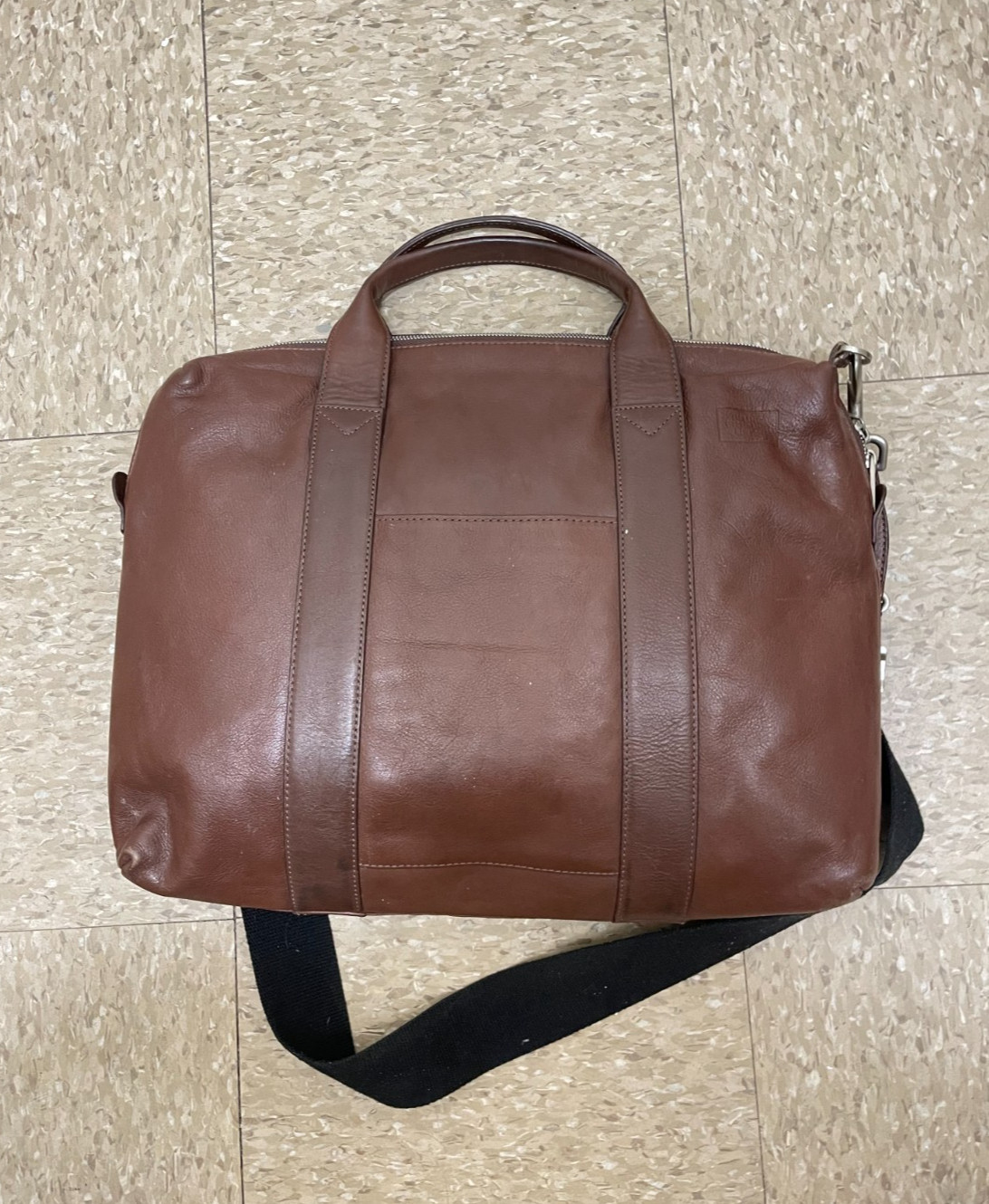 Jack Spade Mens Brown Leather Messenger Laptop Bag W Canvas Straps Career Work