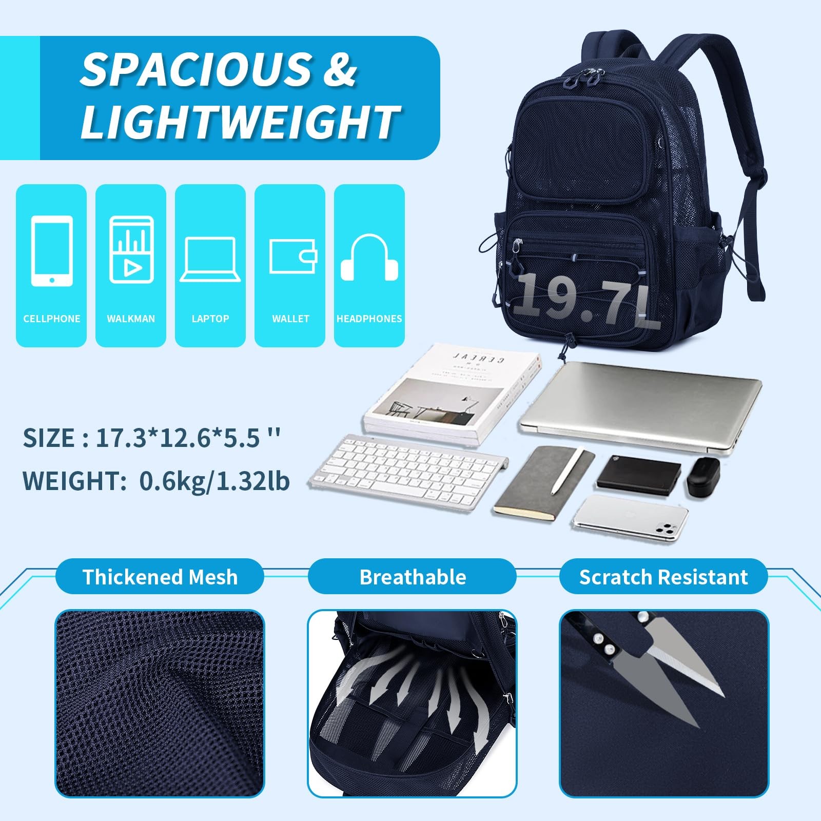 Mesh Backpack, Heavy Duty See Through Backpack Ultra-Lightweight Net Bookbag …