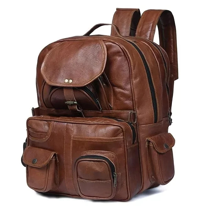 Vintage Brown Large Backpack Rucksack Bag Leather Laptop Travel Genuine Men’s