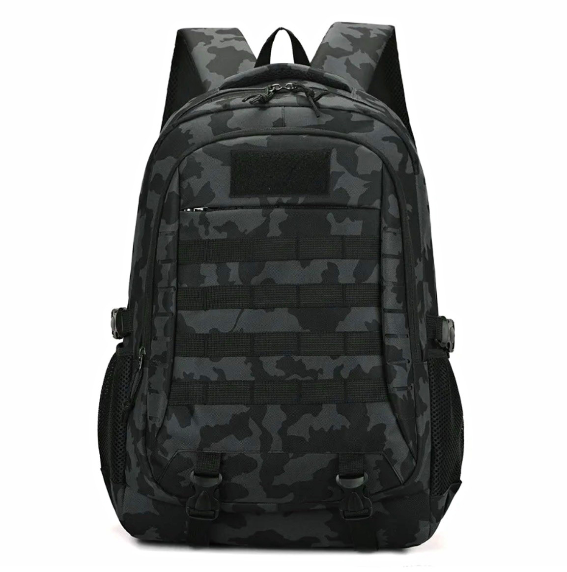 Black/Gray Camouflage Backpack Large, Multiple Zip Compartments, Mesh Pockets