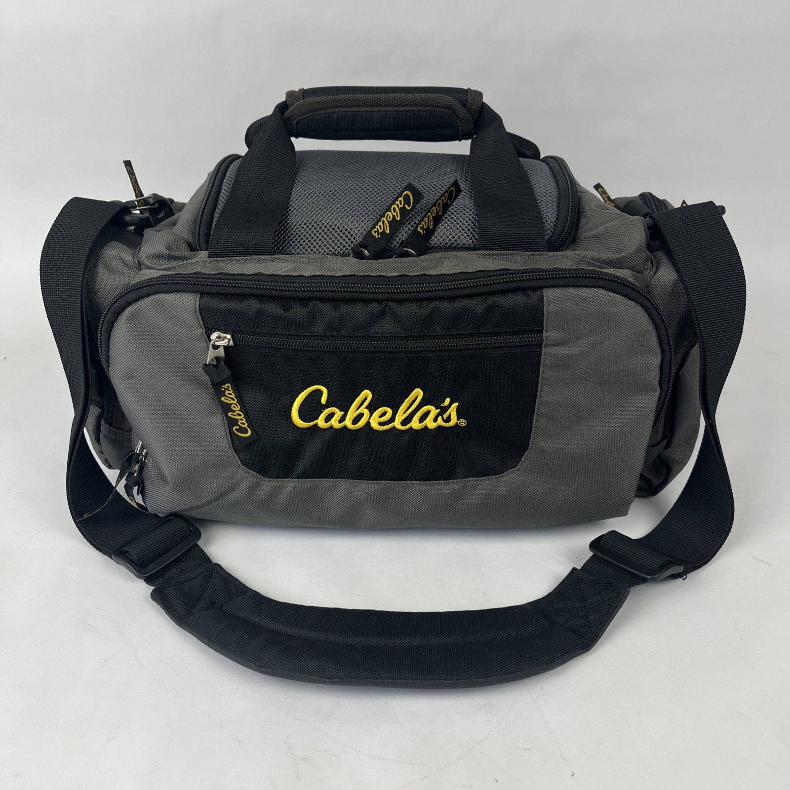 Cabelas Small Duffel Bag (Charcoal/Black) Padded Shoulder Strap & 7 Zip Pockets