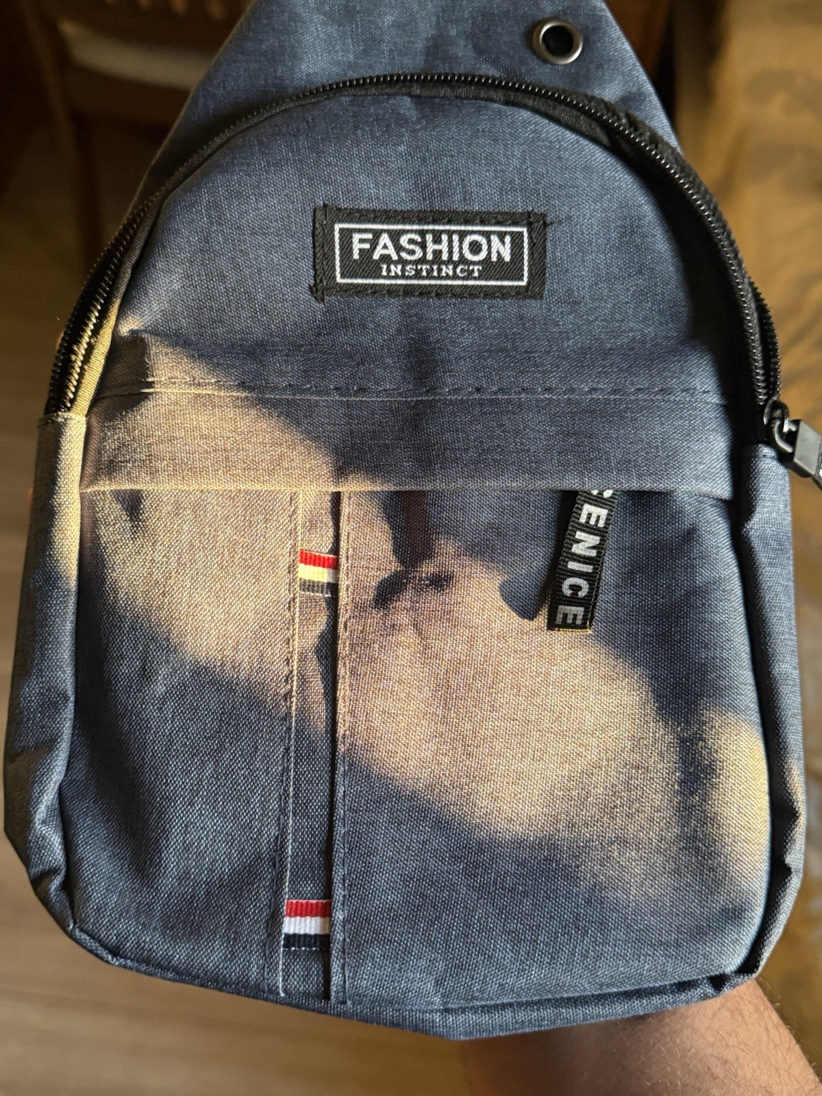 Fashion Instinct Men’s Colorblock Blue/Beige Crossbody Sling Bag, Zip