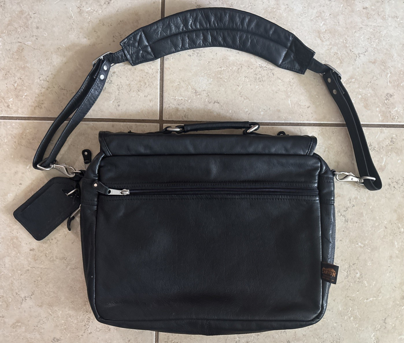 Canyon Outback Document Bag Black Genuine Leather Traveler Overnight Expandable