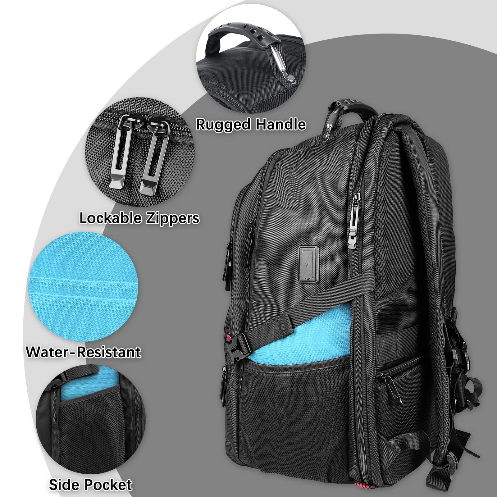 18.4 Inch Extra Large Backpack 55L Travel Laptop Water Resistant Hiking Blue
