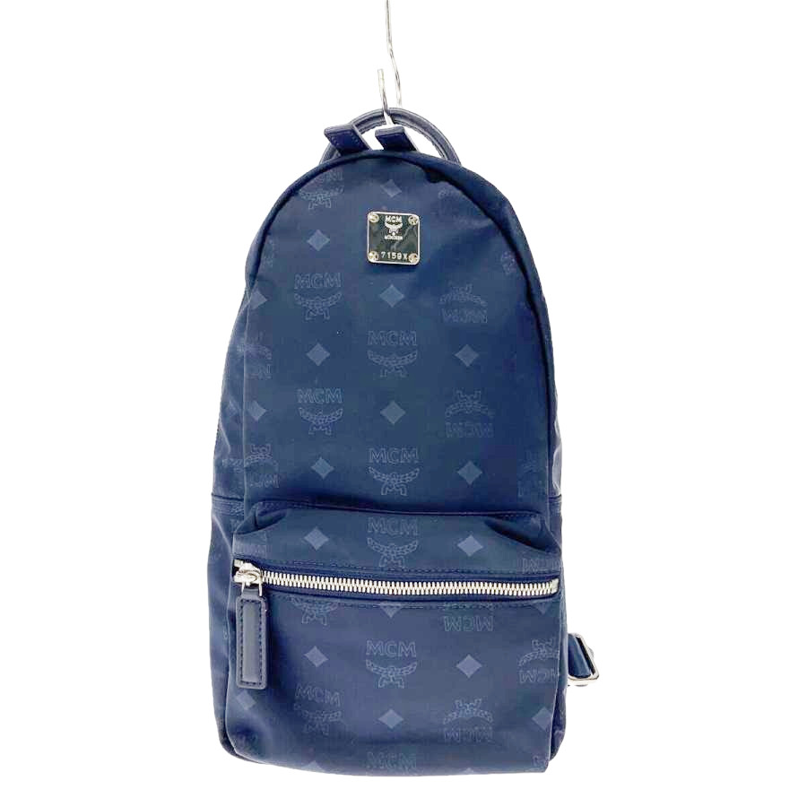 MCM Visetos Logo Authentic Navy Sling Backpack Crossbody Bag Shoulder Bag Zip