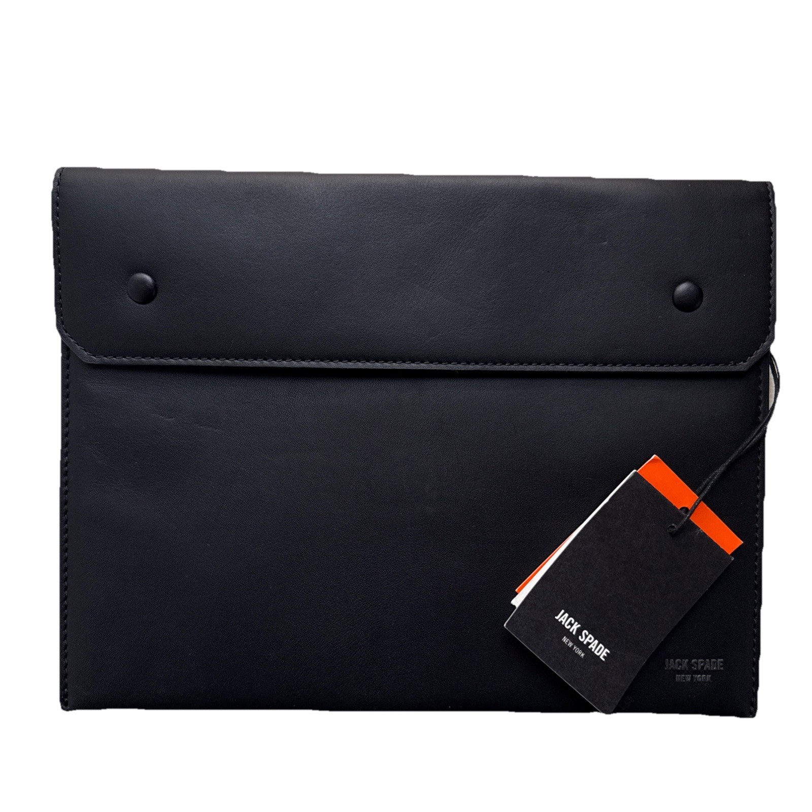 NWT Jack Spade Zip Snap Tablet Sleeve Portfolio Black Leather Pouch Case