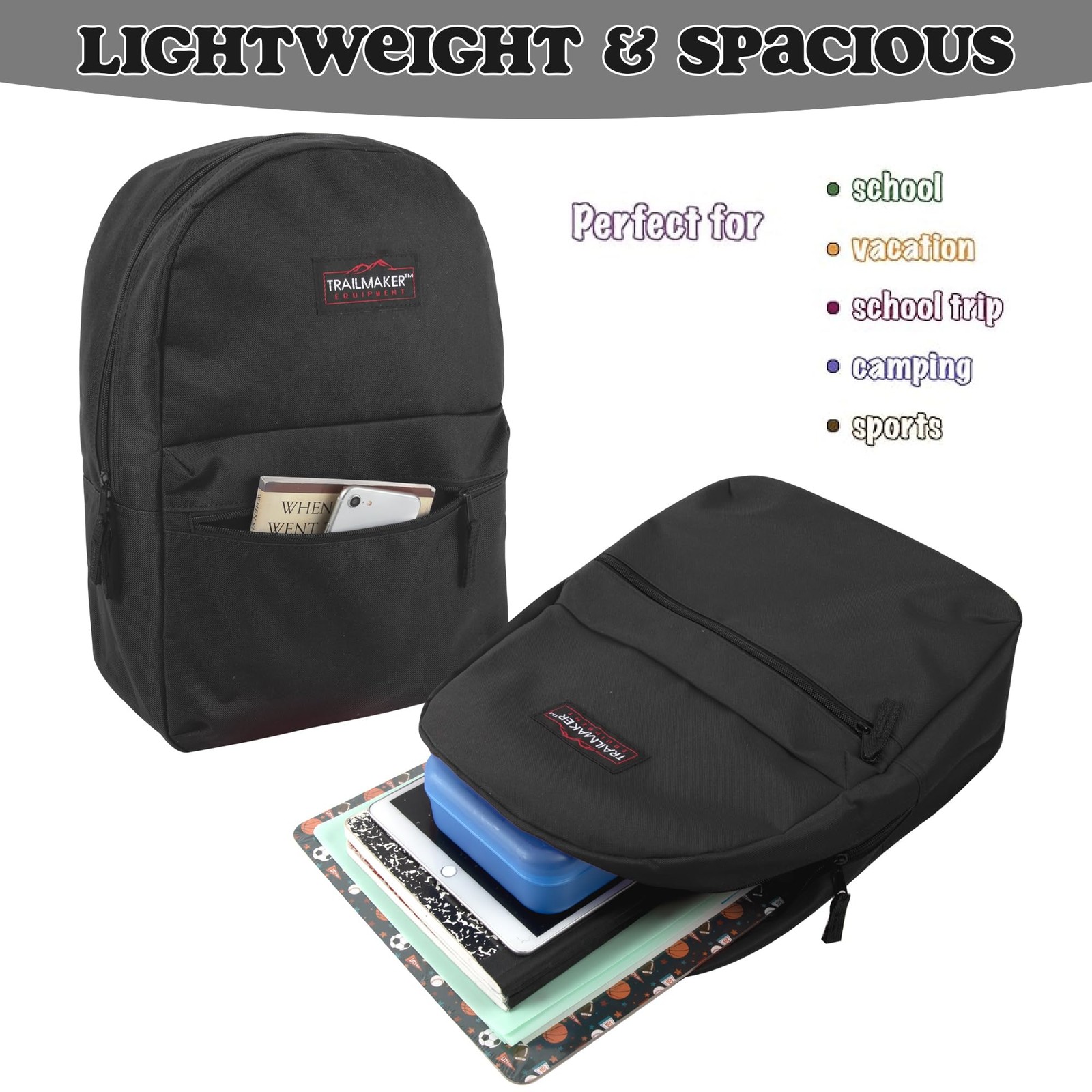 Trail maker Classic 17 inch Backpacks with Adjustable Padded Straps | School …