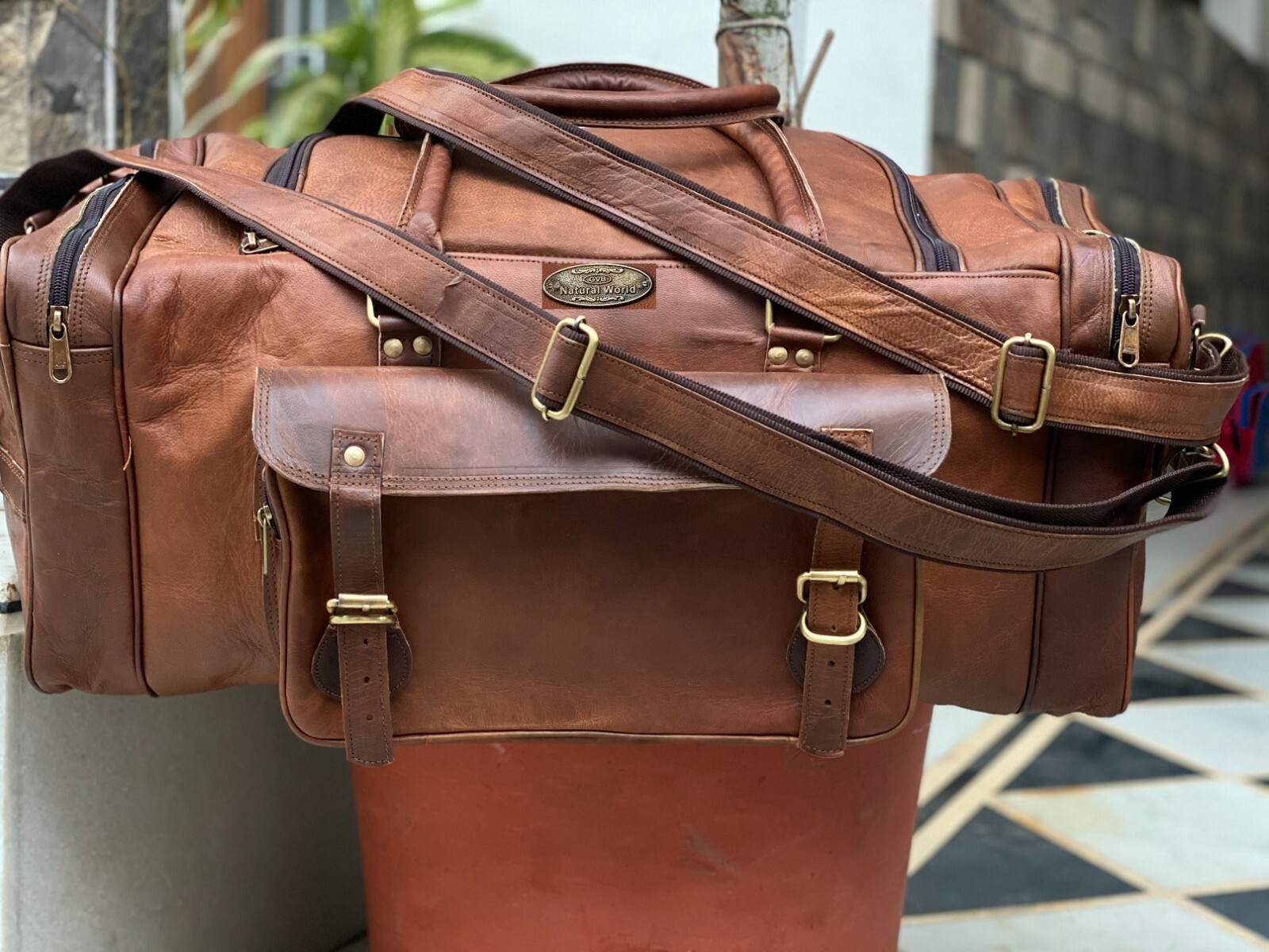 25″ Men’s Leather luggage gym weekend overnight duffel Extra Large Space bag