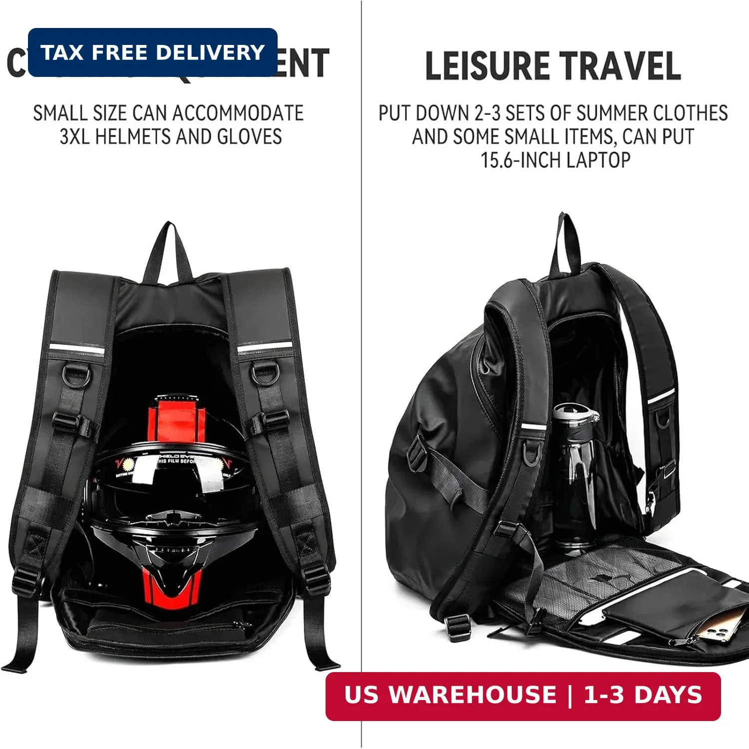 Motorcycle Backpack,waterproof helmet backpack for Men,riding Large, Black