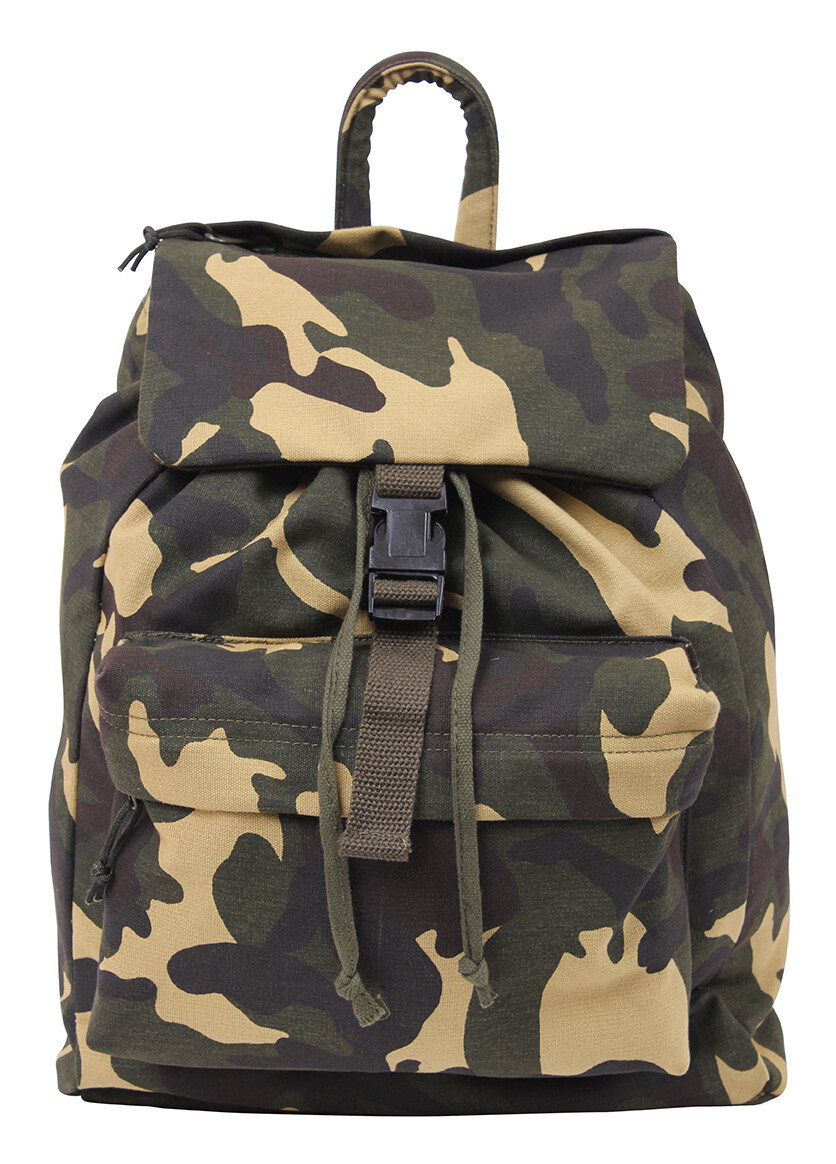 Canvas Daypack Backpack Bag, Woodland Camo color New 17 x 12 x 10