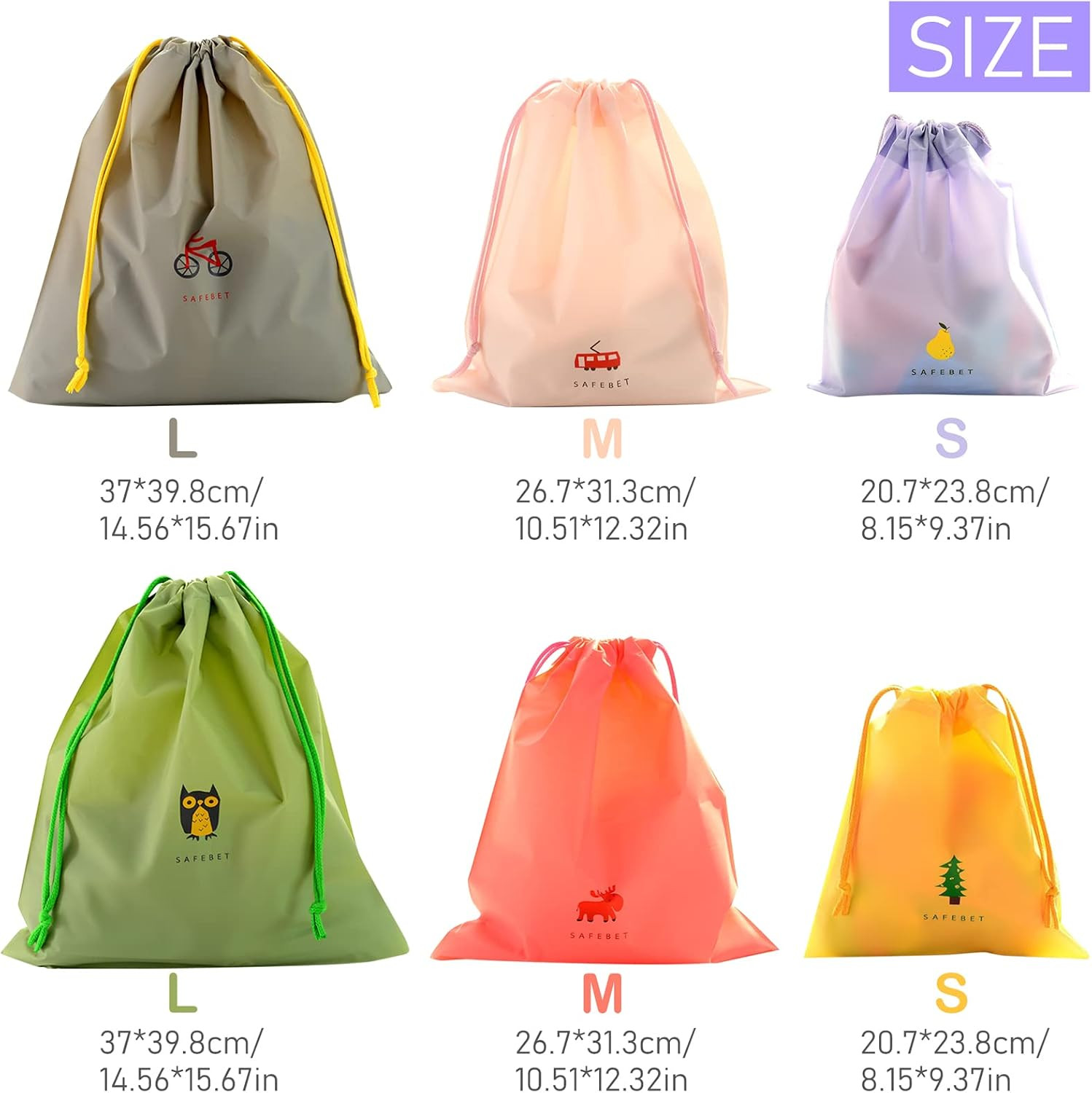 6 PCS Waterproof Drawstring Bag, 3 Sizes Storage Bag for Swimming, Gym, Pool and
