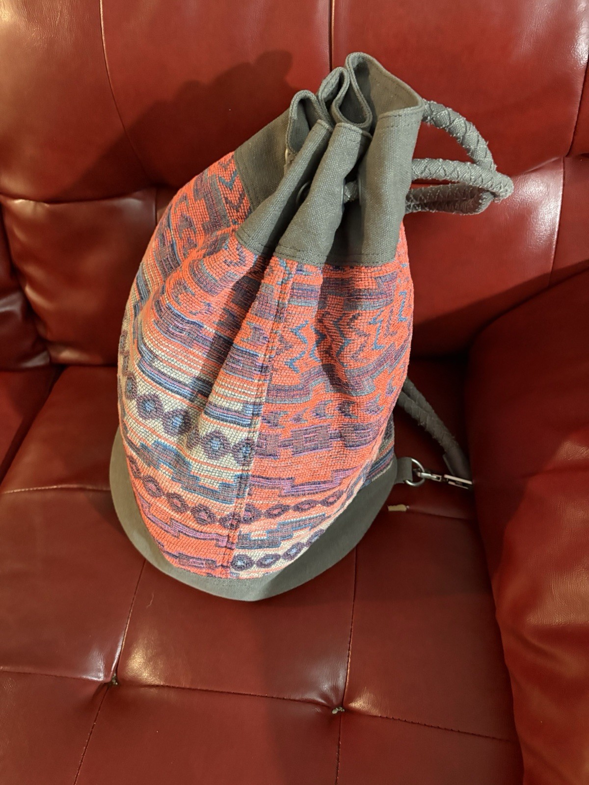 TOMS Drawstring Backpack, Adjustable Shoulder Strap, Geometric Multi