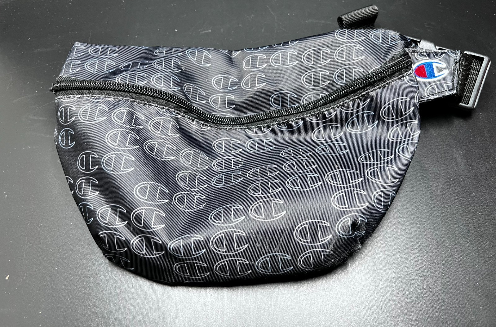 Champion Fannypack All Over Print Logo Waist Zip Bag Black