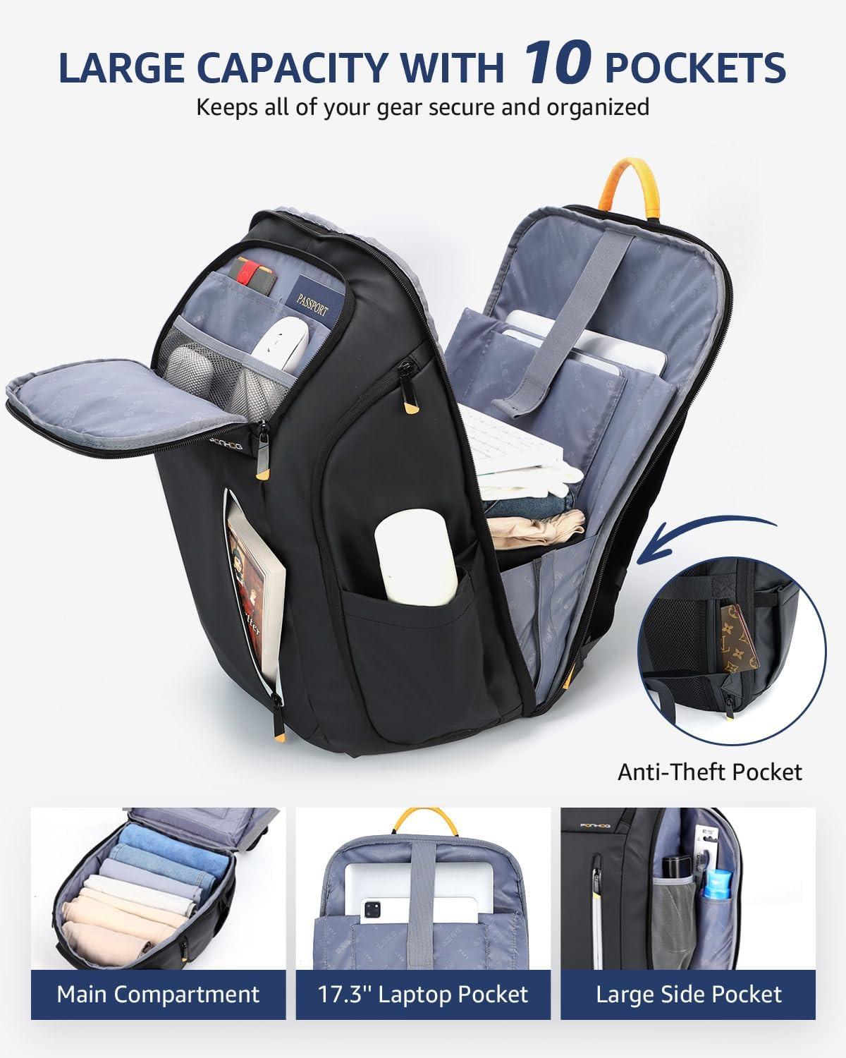 17 Inch Laptop Backpack for Men, Business Travel Anti-Theft Backpack with USB Ch