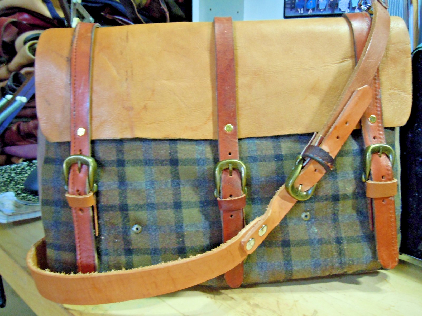 vintage Pendleton Wool Messenger Leather Satchel Brown Briefcase (on sale) #2