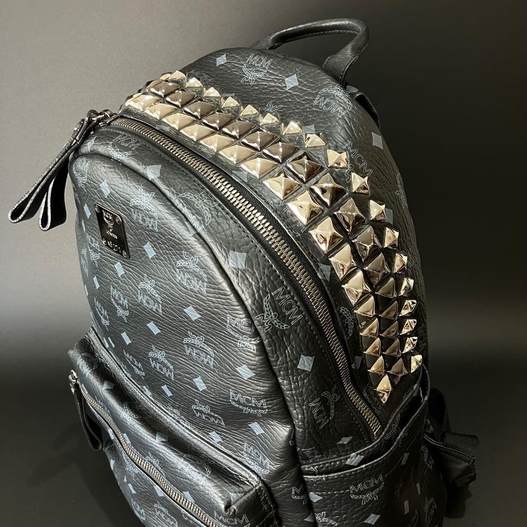 MCM Backpack All-over Print Visetos Studded Leather Black 41cm x 33cm x 15.5cm