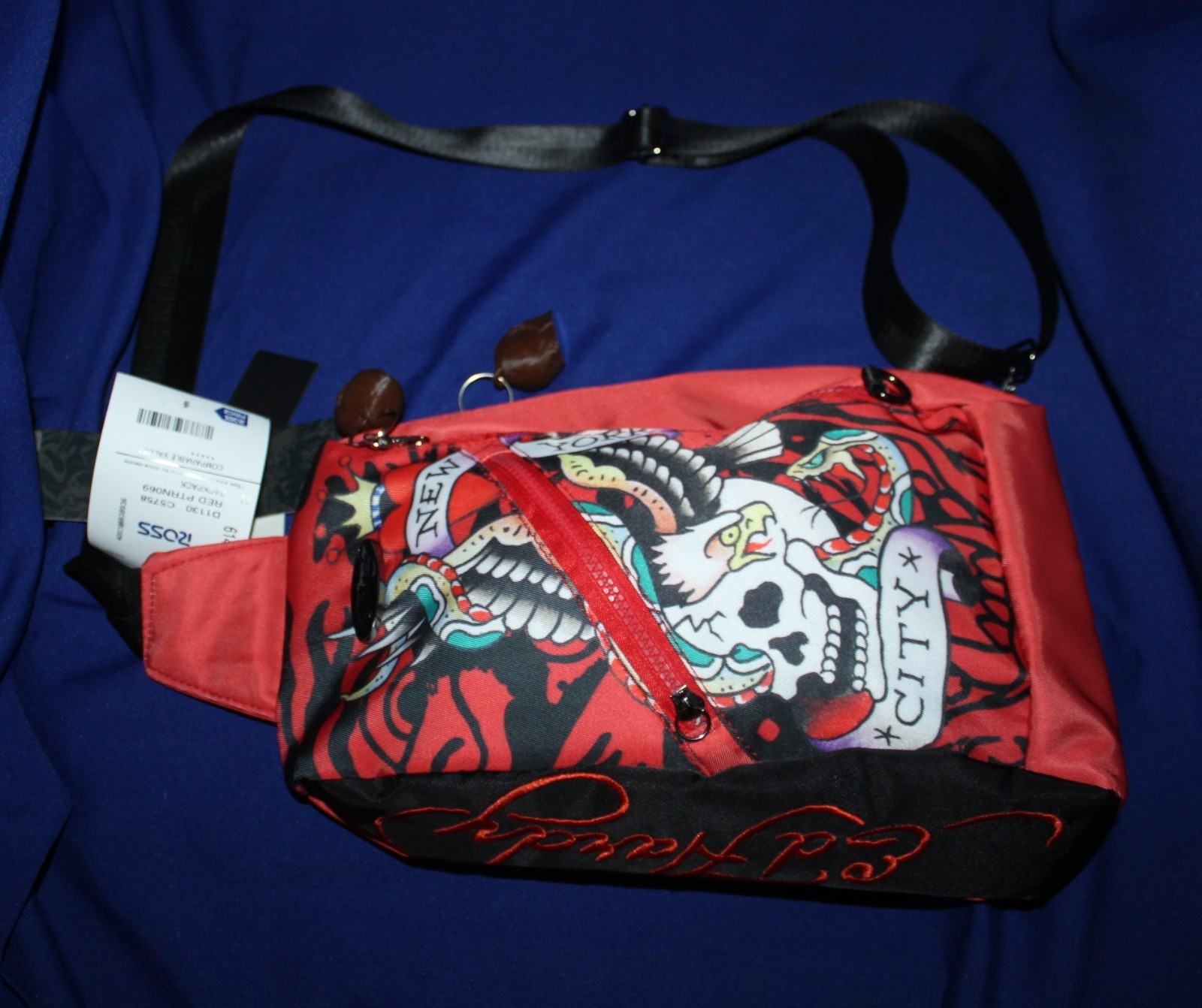 OOAK Ed Hardy Sling Backpack Unisex Red Black NYC Unique Skull Eagle Tattoo NWT