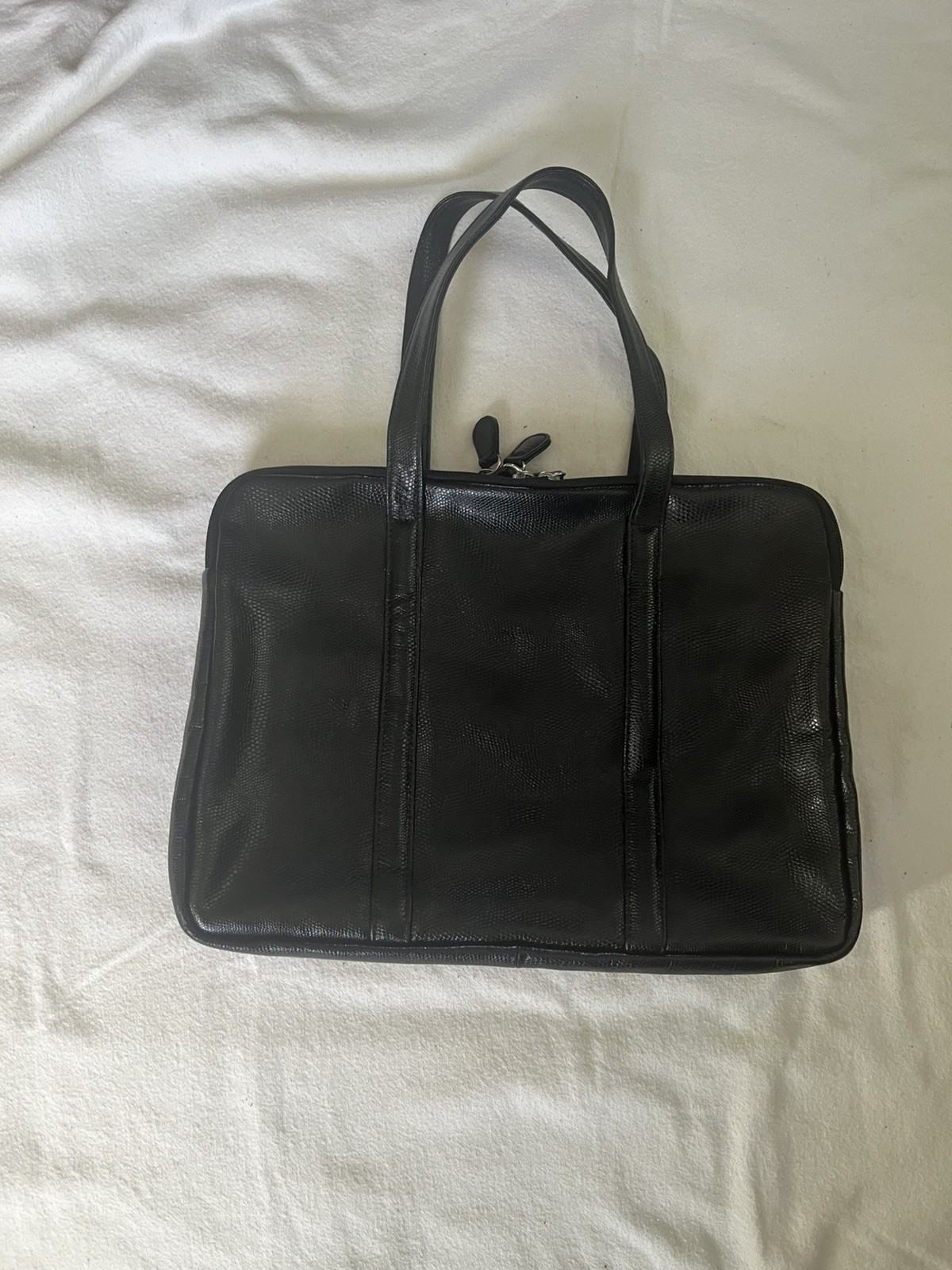 black leather briefcase with 3 pockets