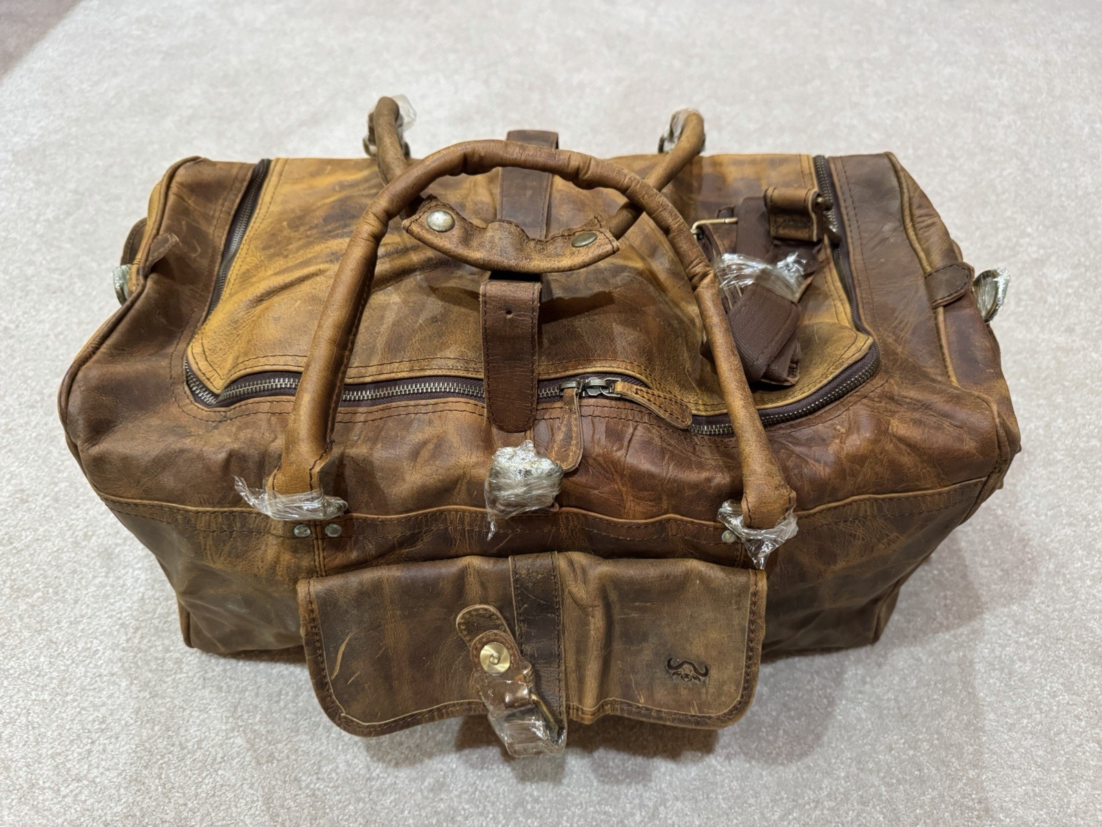 Sam’s Buffalo 20” Retro Leather Duffel Bag, Recondite Sepia**FAST FREE SHIP**