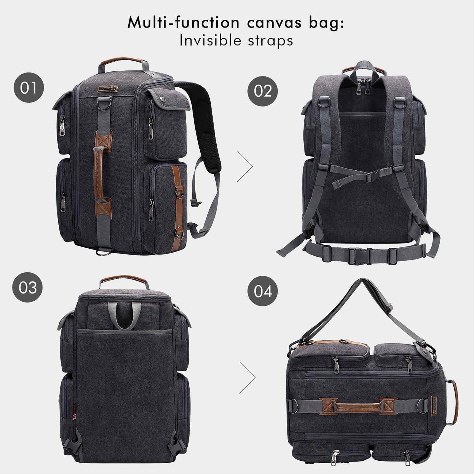 Travel Backpack for Men Canvas Convertible Bag Fits 17 Inch Laptop